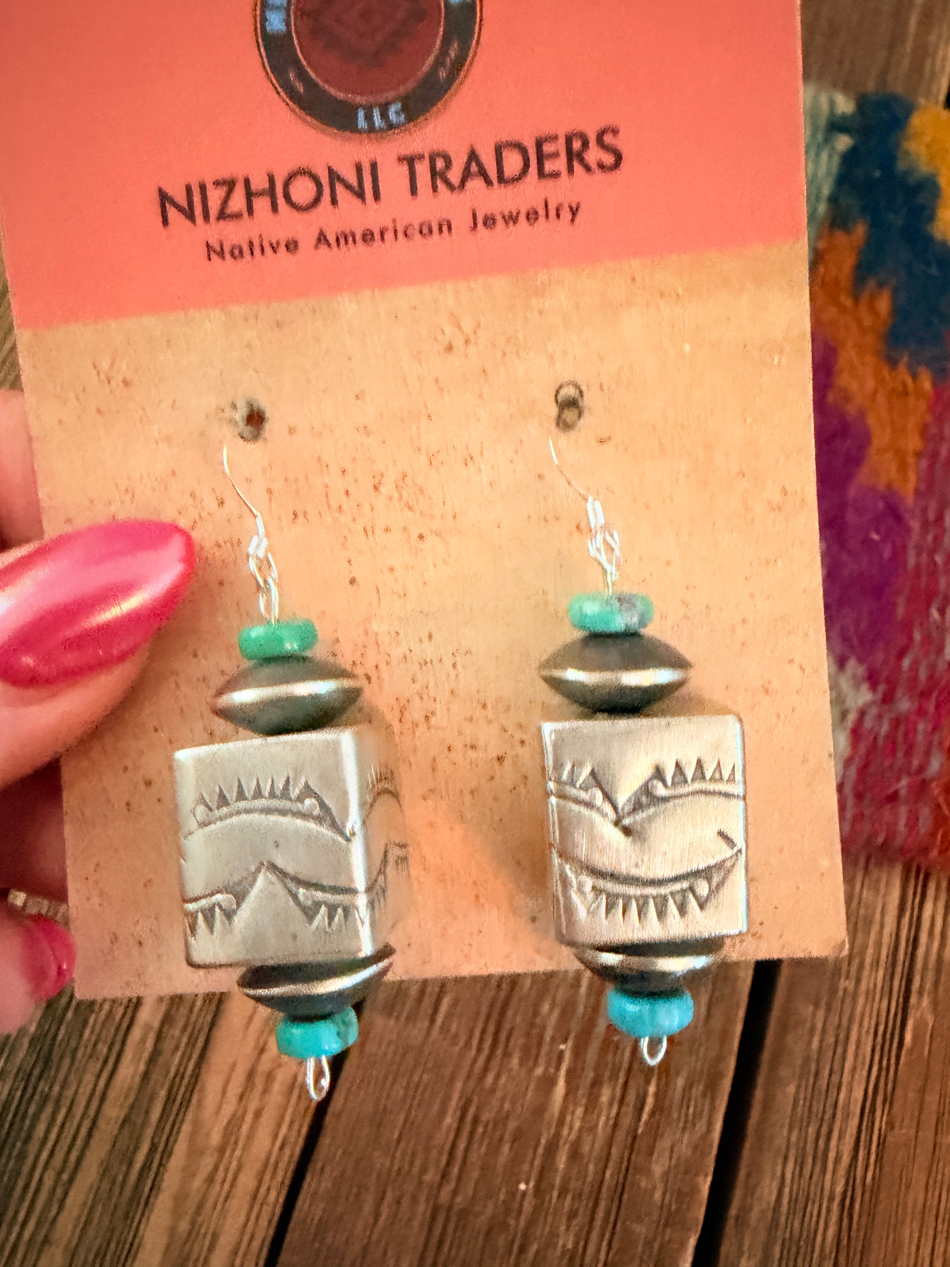 Handcrafted Turquoise & Sterling Silver Pearl Beaded Dangle Earrings
