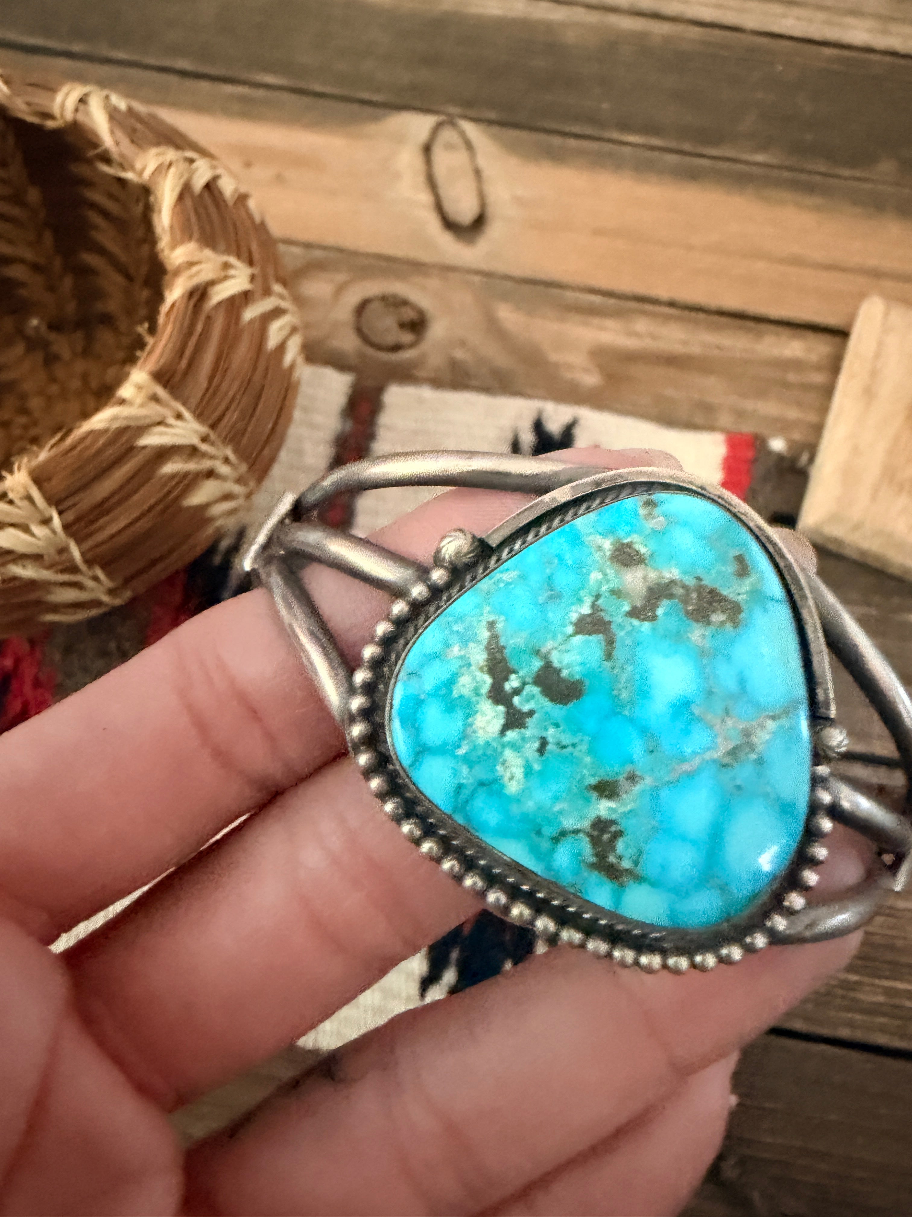 Handcrafted Turquoise & Sterling Silver Cuff Bracelet by Sheila Becenti