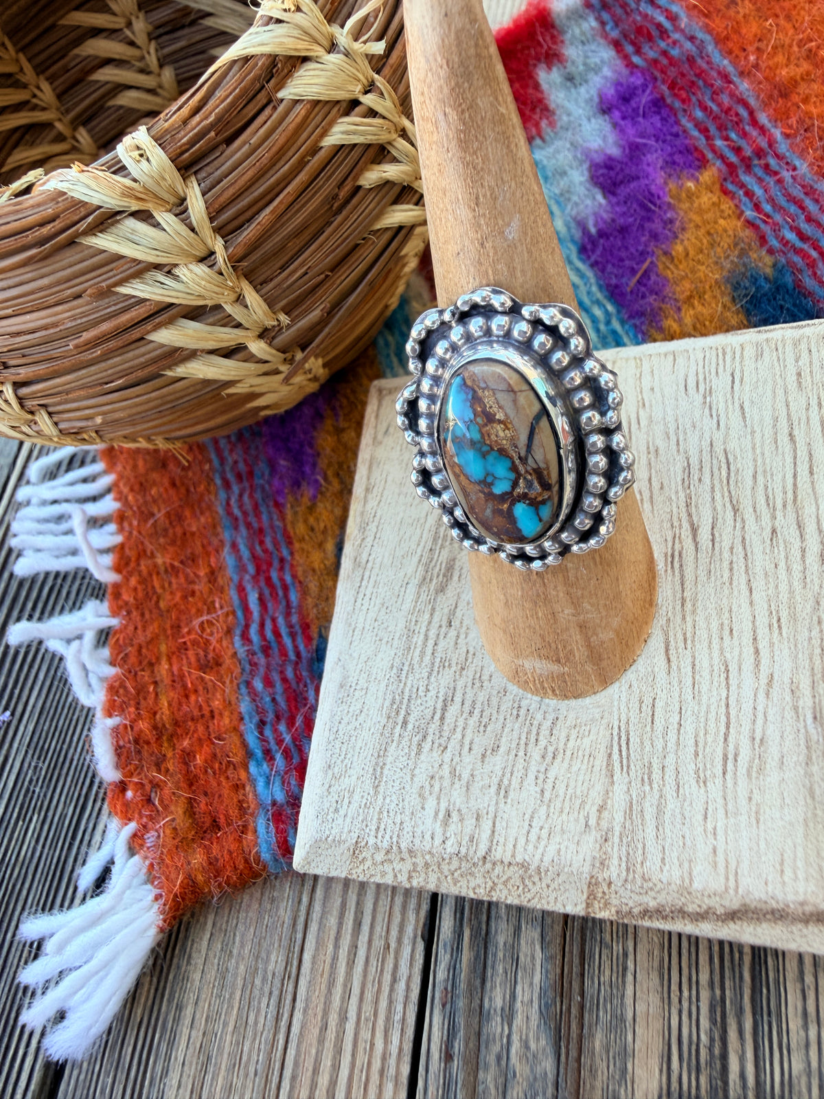 Handcrafted Royston Turquoise & Sterling Silver Ring 6 by Rosella Paxson