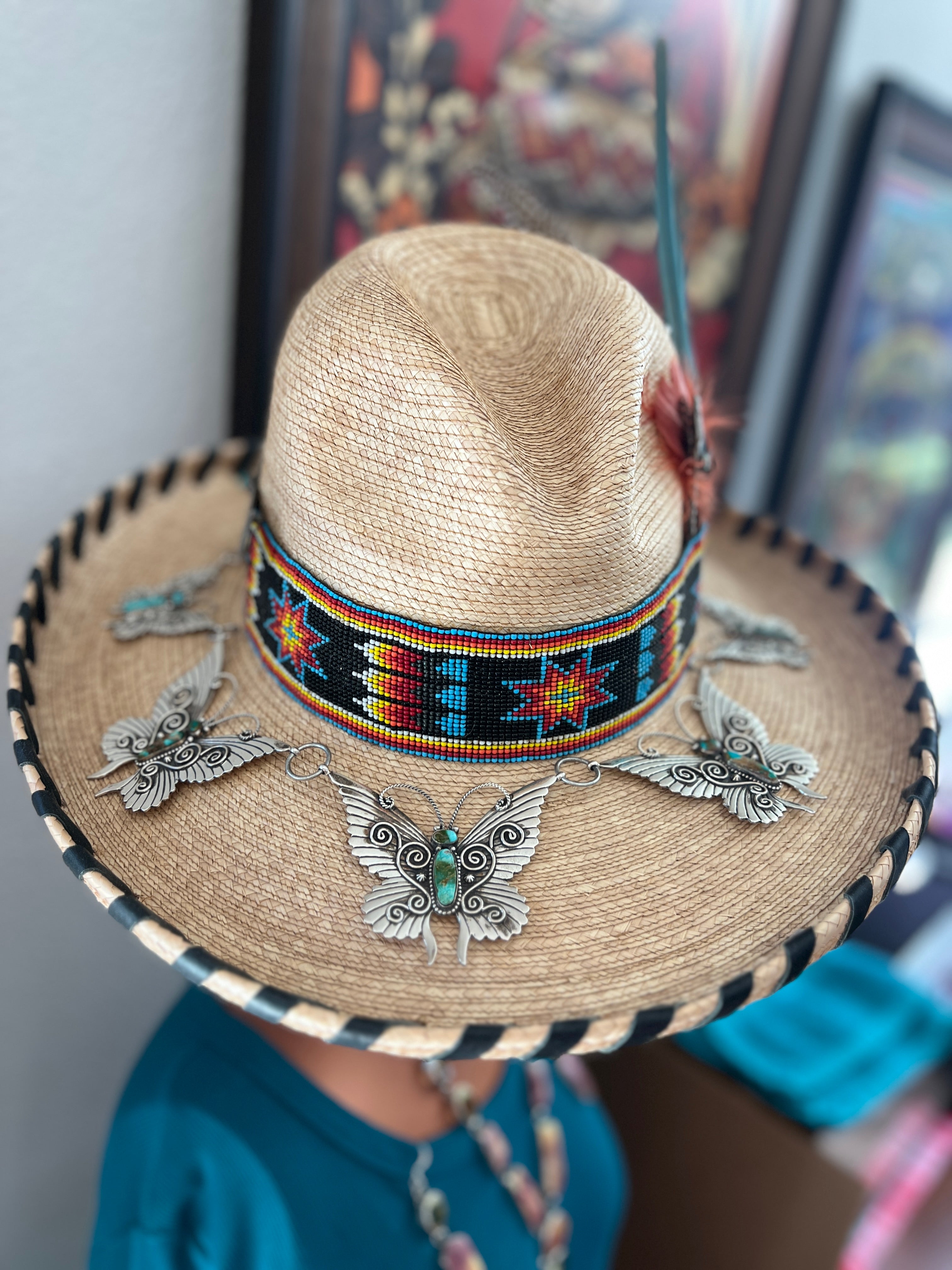 Lee Charley Handcrafted Sterling Silver and Turquoise Butterfly Lover’s Link Necklace, Belt or Hat Adornment