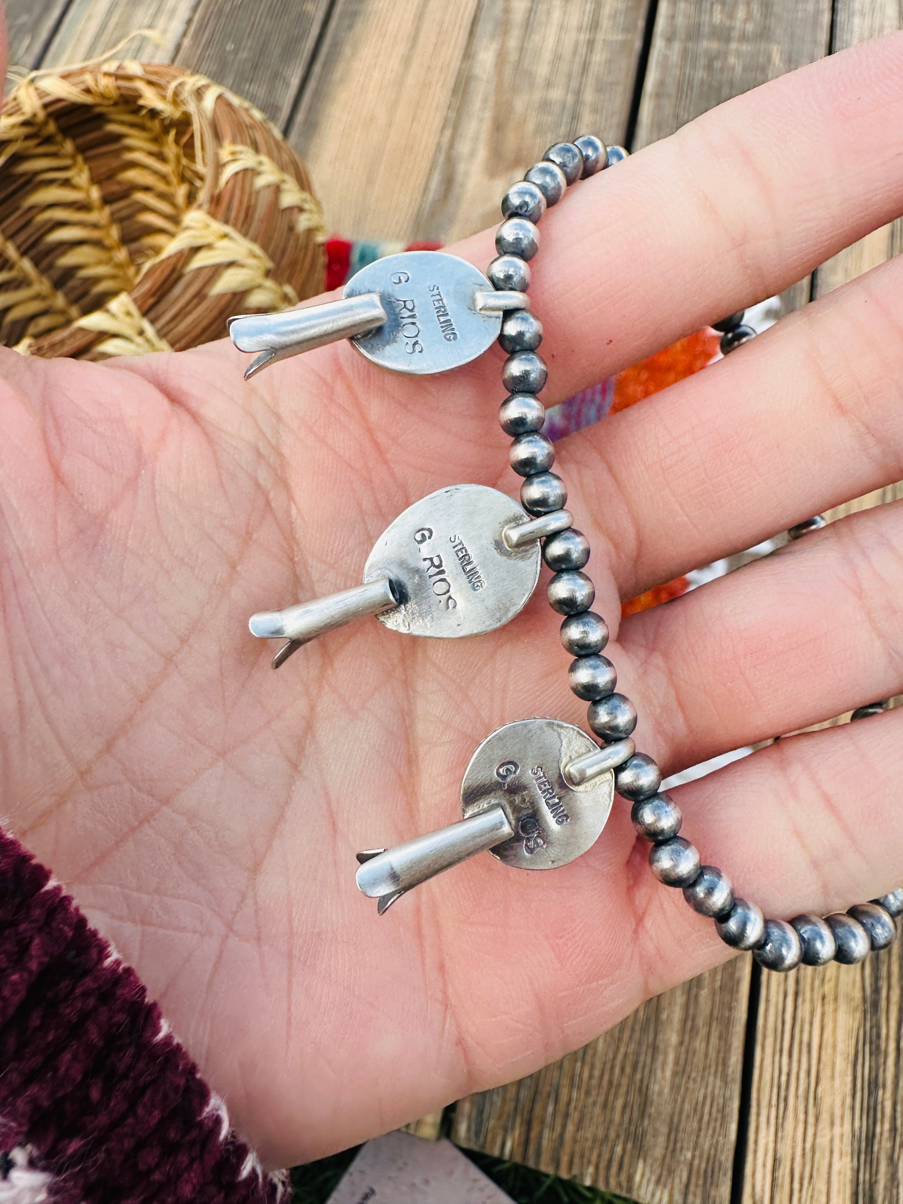 Handcrafted 3mm Sterling Silver Pearl & Turquoise Blossom Stretch Bracelet