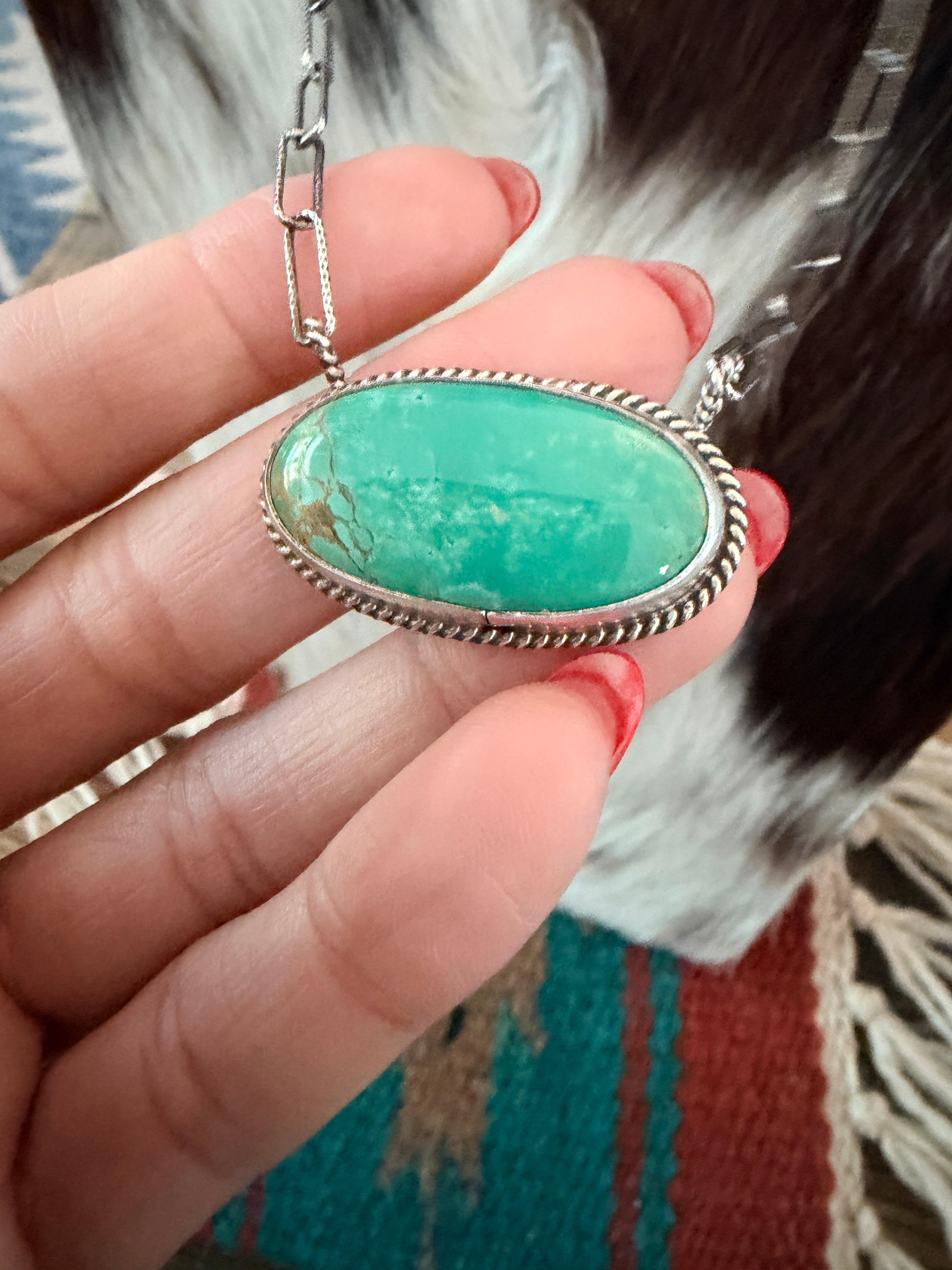 Handmade Sterling Silver & Tyrone Turquoise Necklace