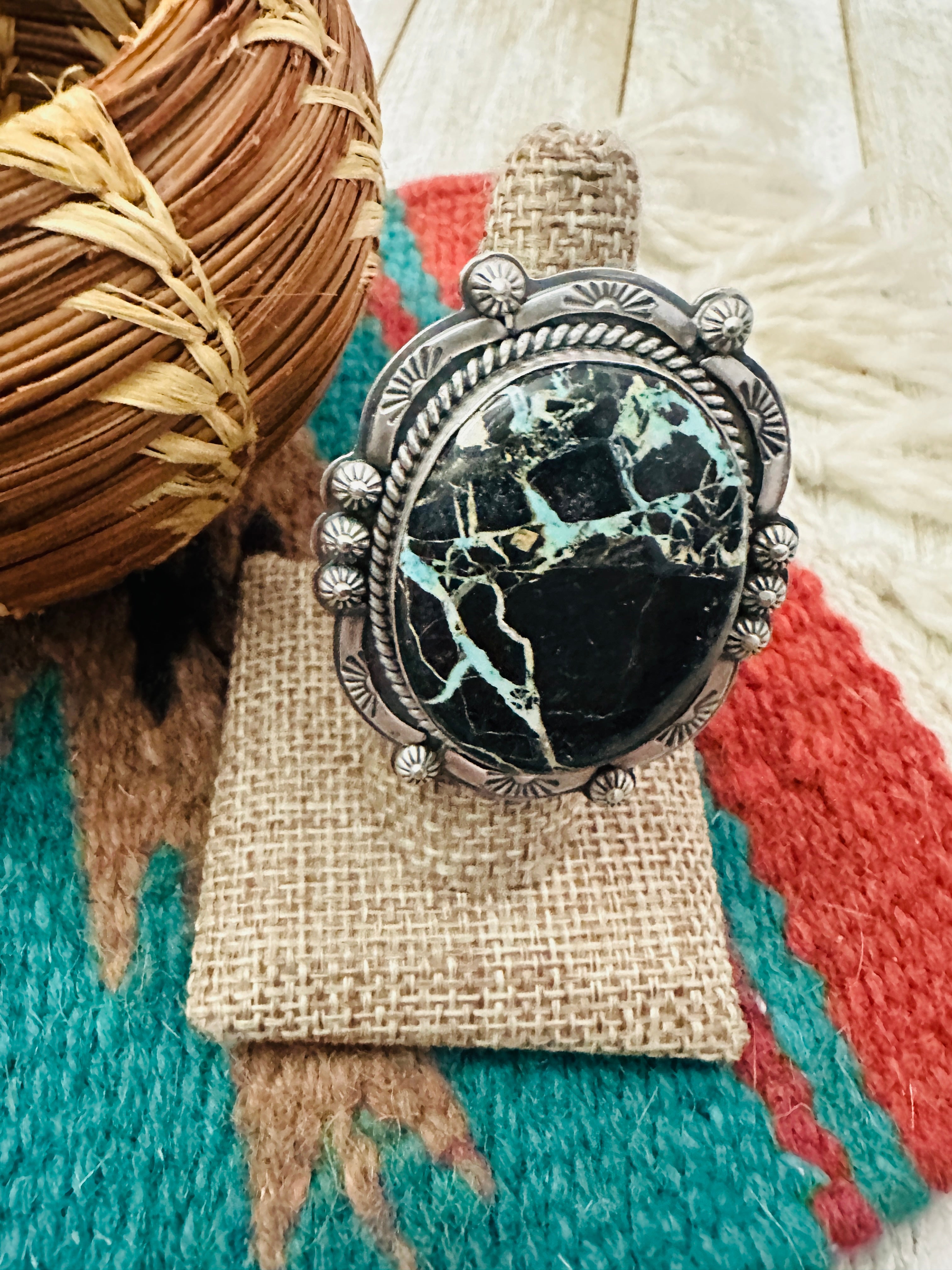 Handcrafted Blackjack Turquoise & Sterling Silver Adjustable Ring