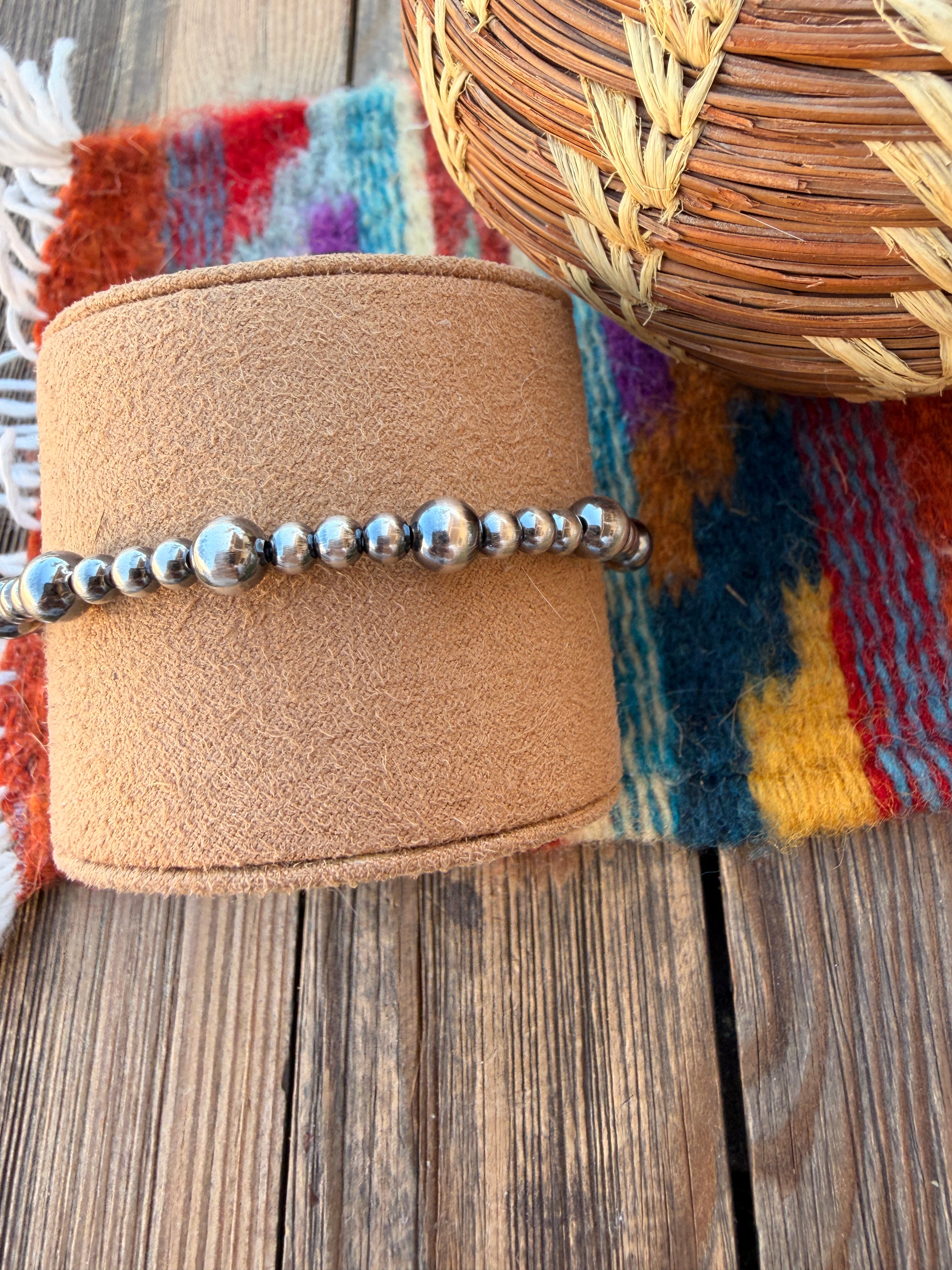 Handcrafted Sterling Silver Pearl Beaded Stretch Bracelet