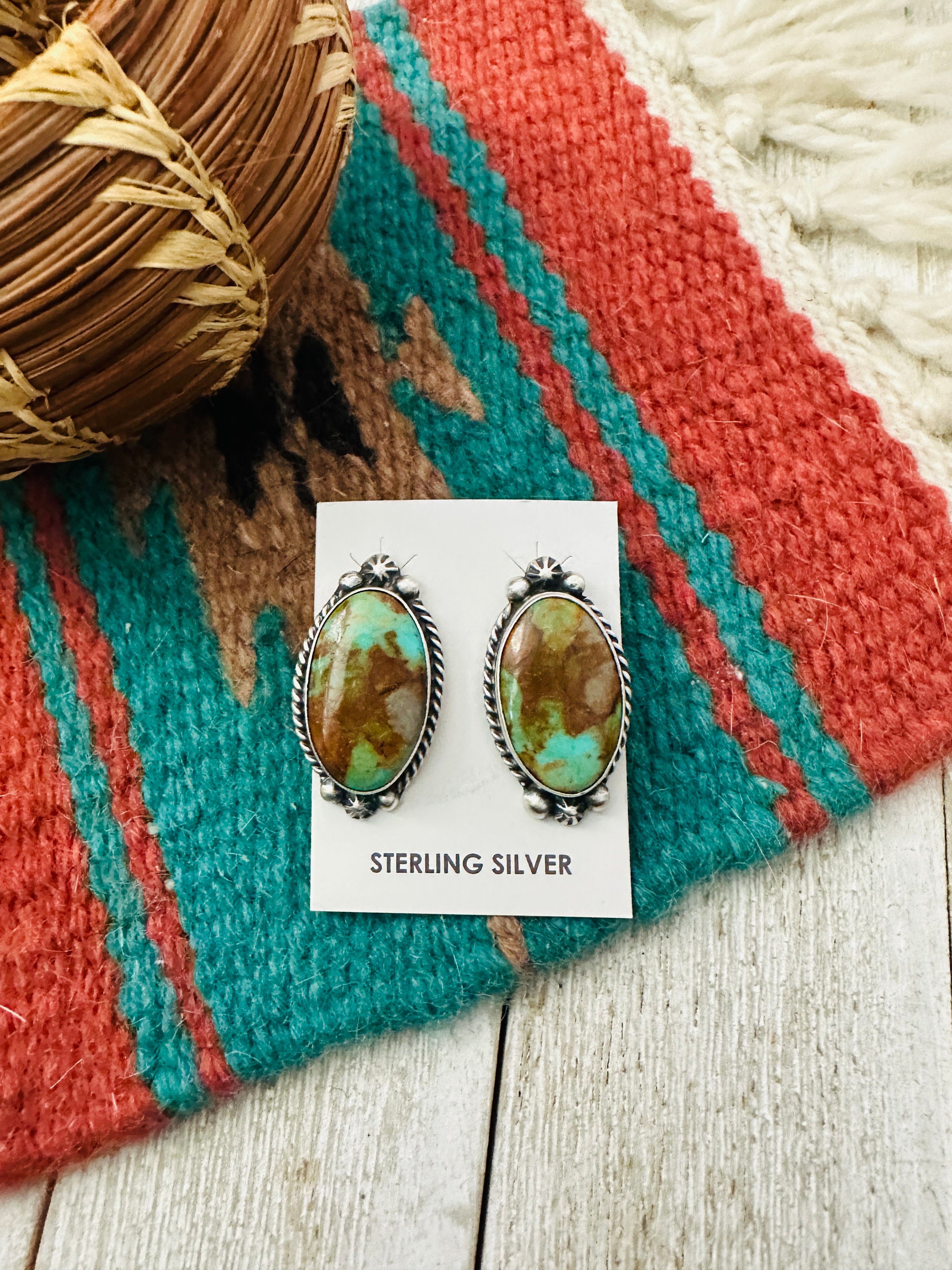 Handcrafted Turquoise & Sterling Silver Post Earrings