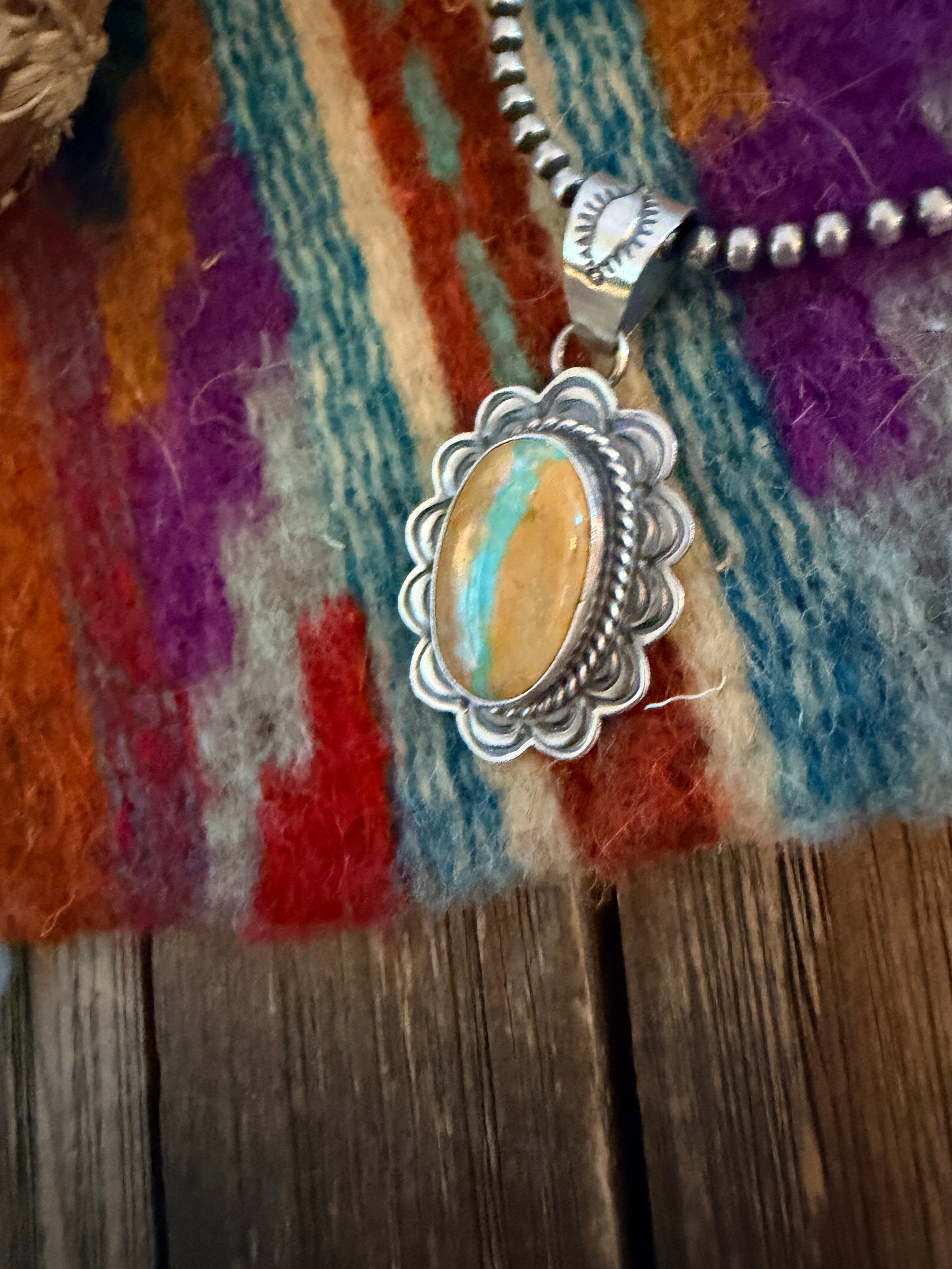 Handcrafted Sterling Silver & Royston Ribbon Turquoise Pendant by David Skeets