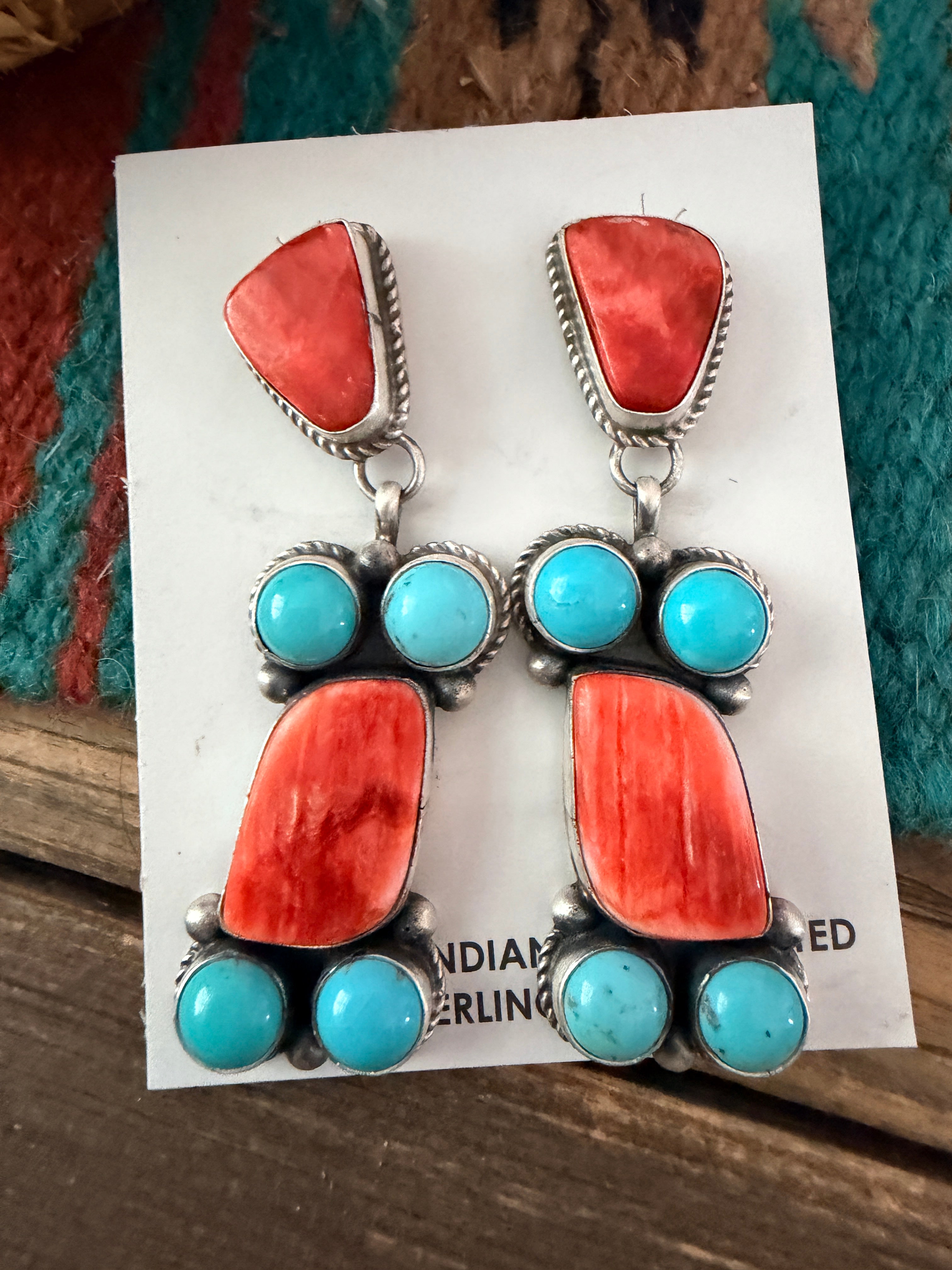 Handcrafted Sterling Silver, Turquoise & Spiny Oyster Dangle Earrings