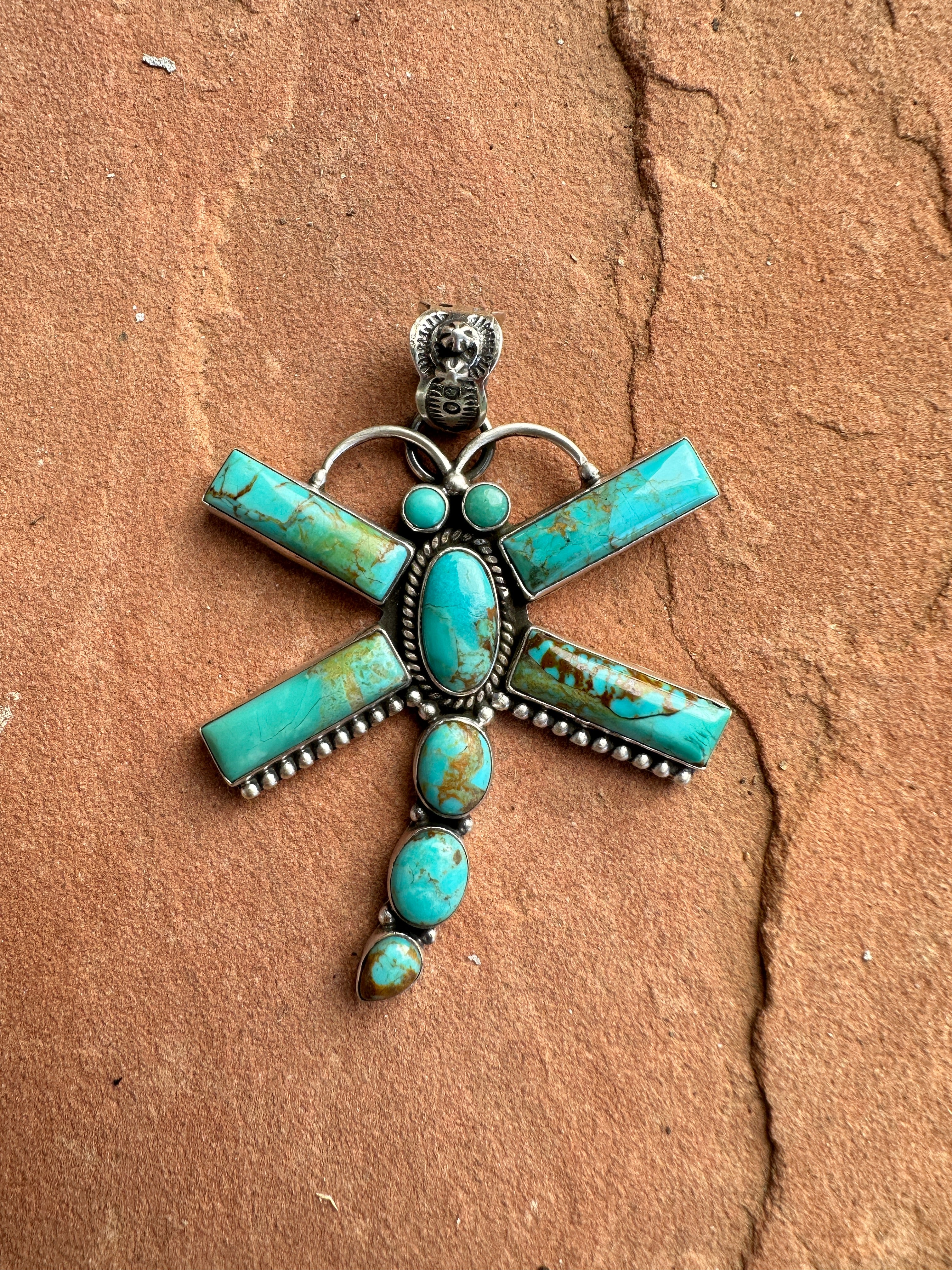 Beautiful Handmade Sterling Silver & Turquoise Dragonfly Pendant