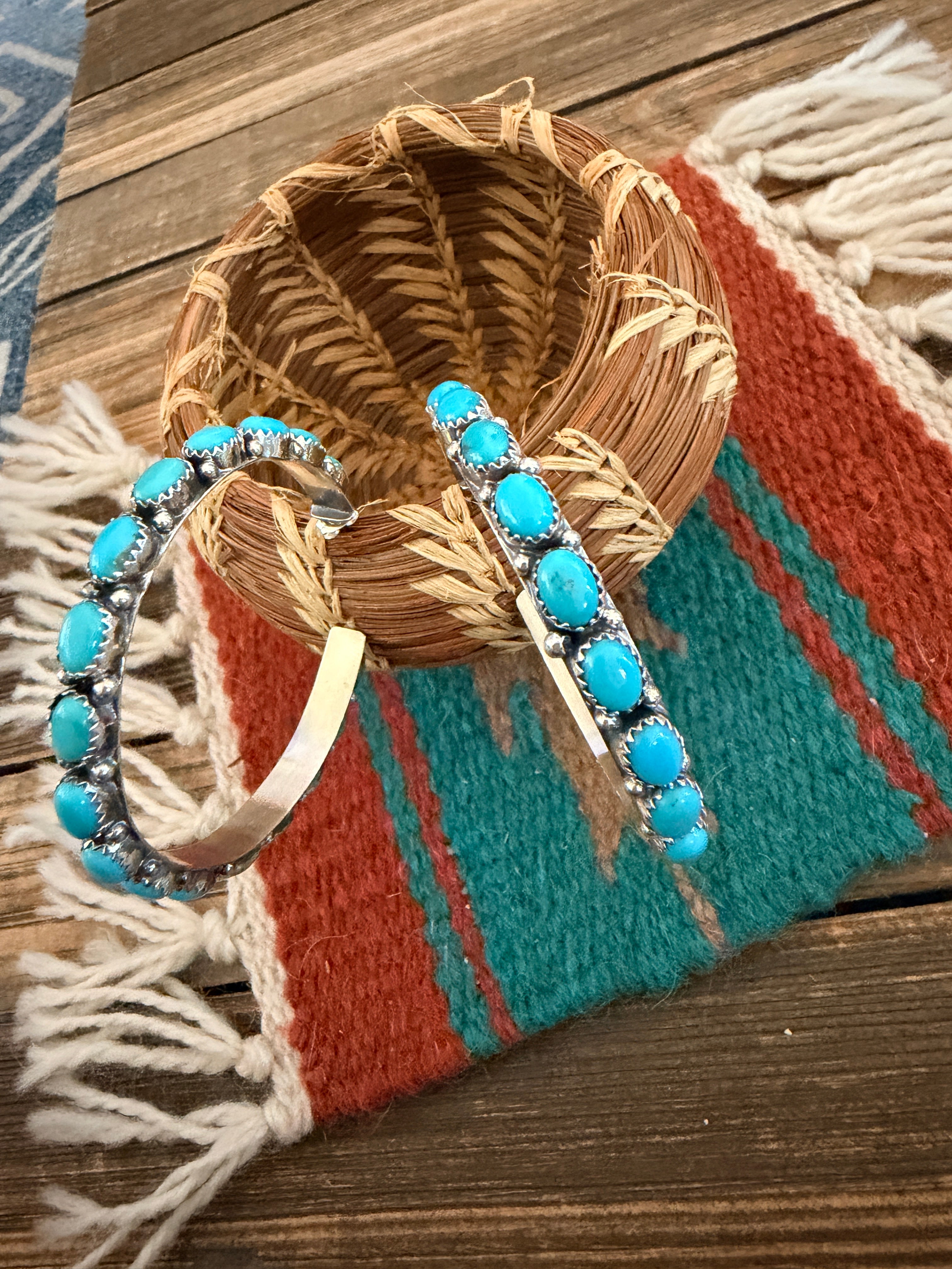 Handcrafted Turquoise & Sterling Silver Hoop Earrings