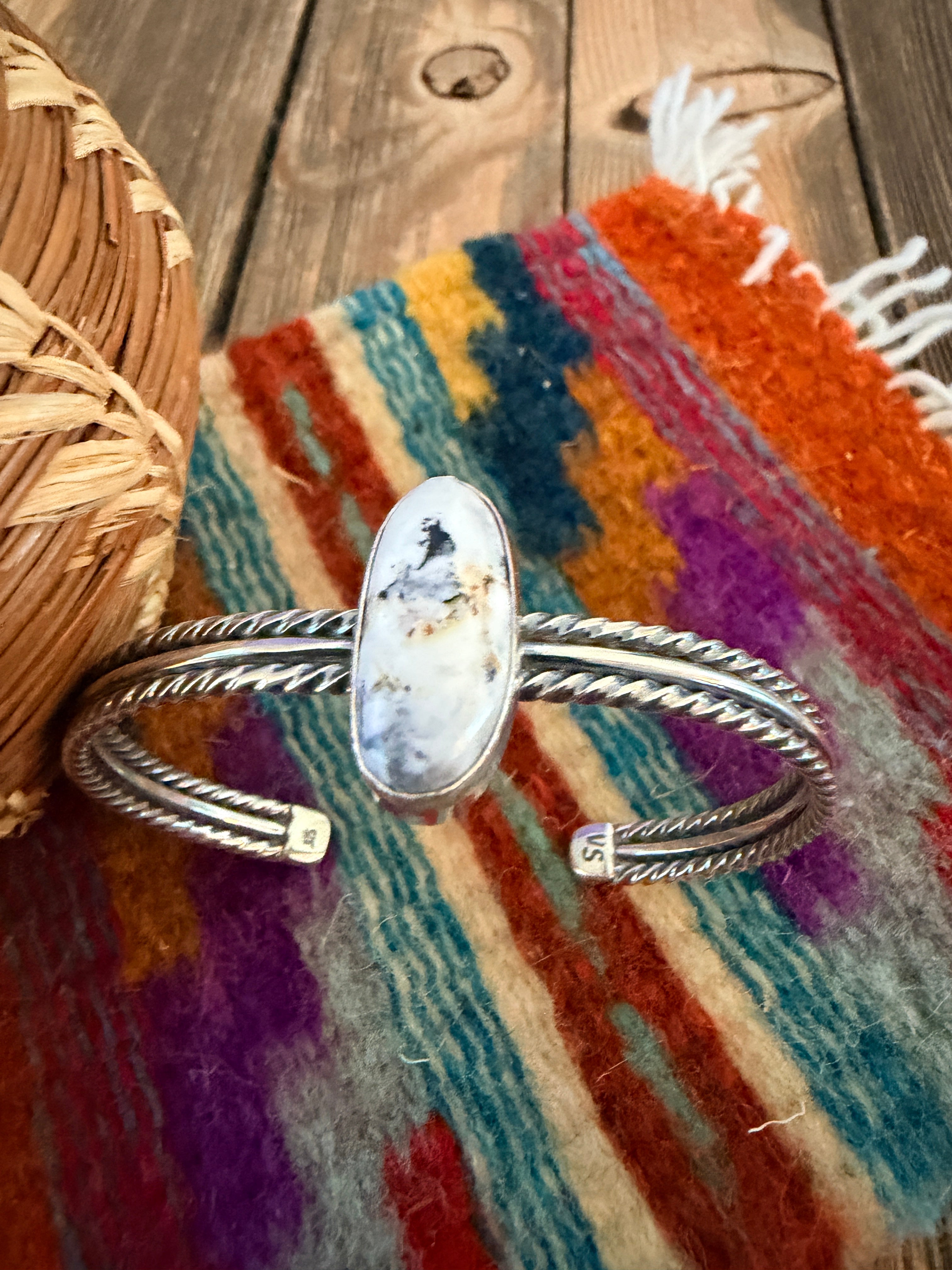 Handcrafted White Buffalo & Sterling Silver Cuff Bracelet
