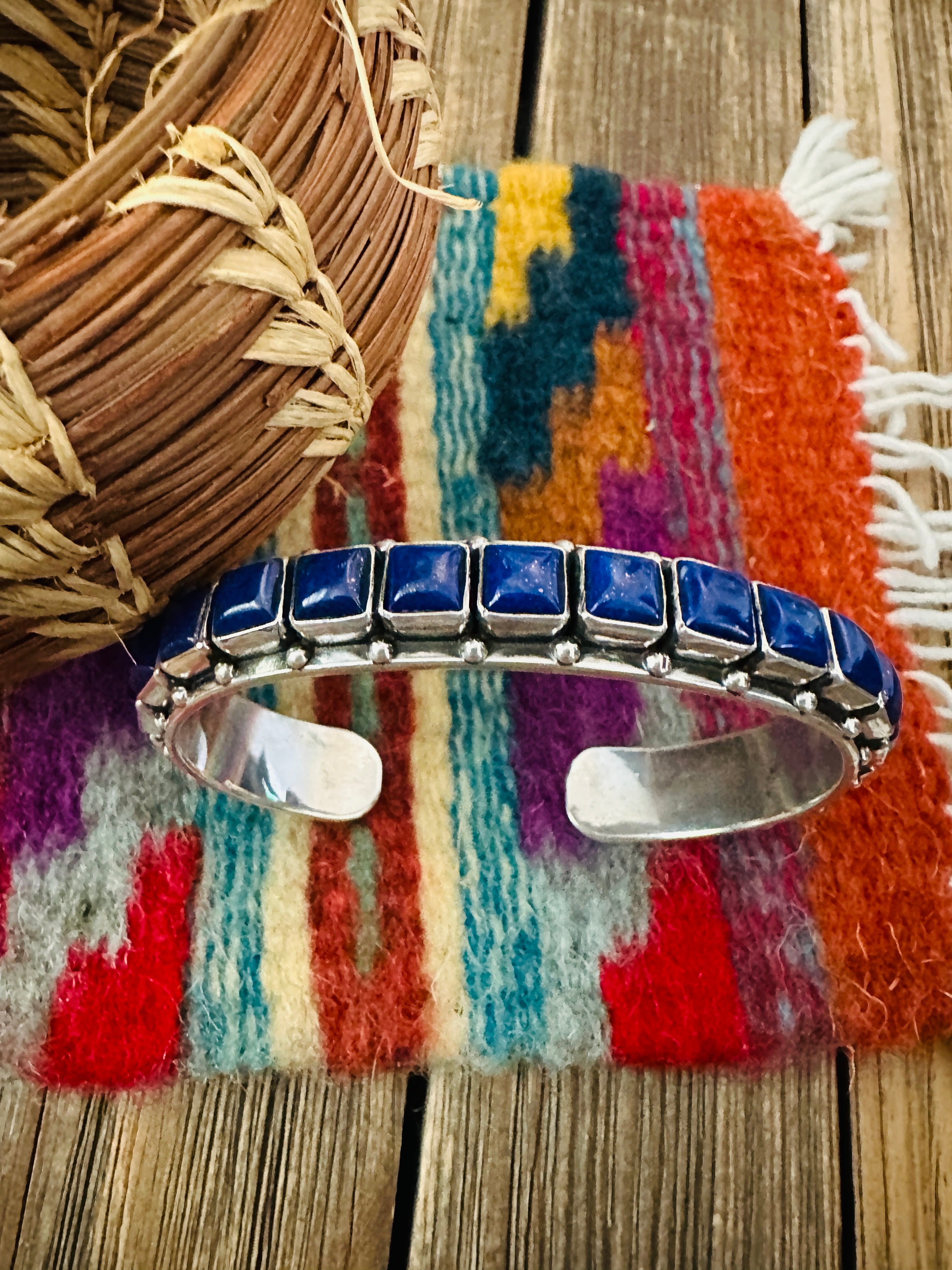Handcrafted Sterling Silver and Lapis Cuff Bracelet by Federico Jimenez