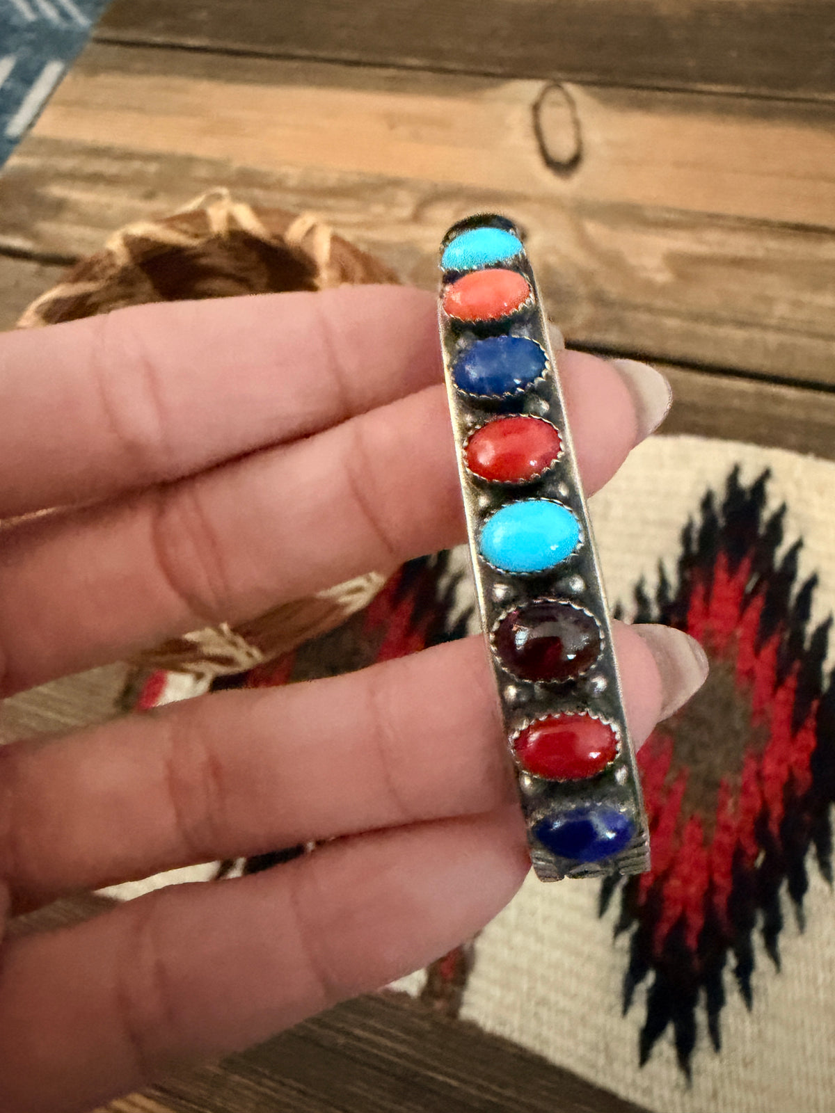 Handcrafted Multi Stone & Sterling Silver Cuff Bracelet