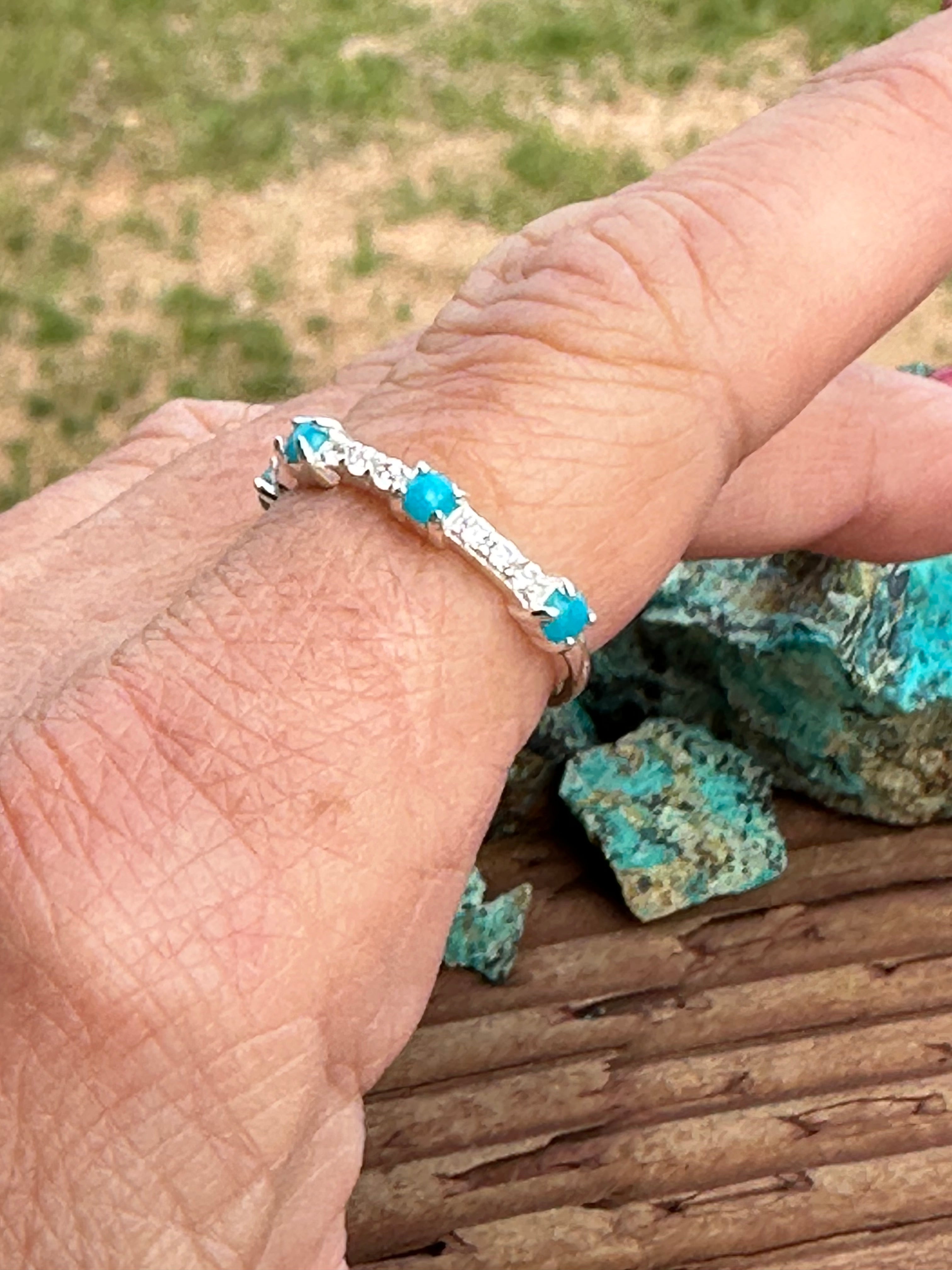 Handmade Sterling Silver Turquoise and CZ Eternity Band