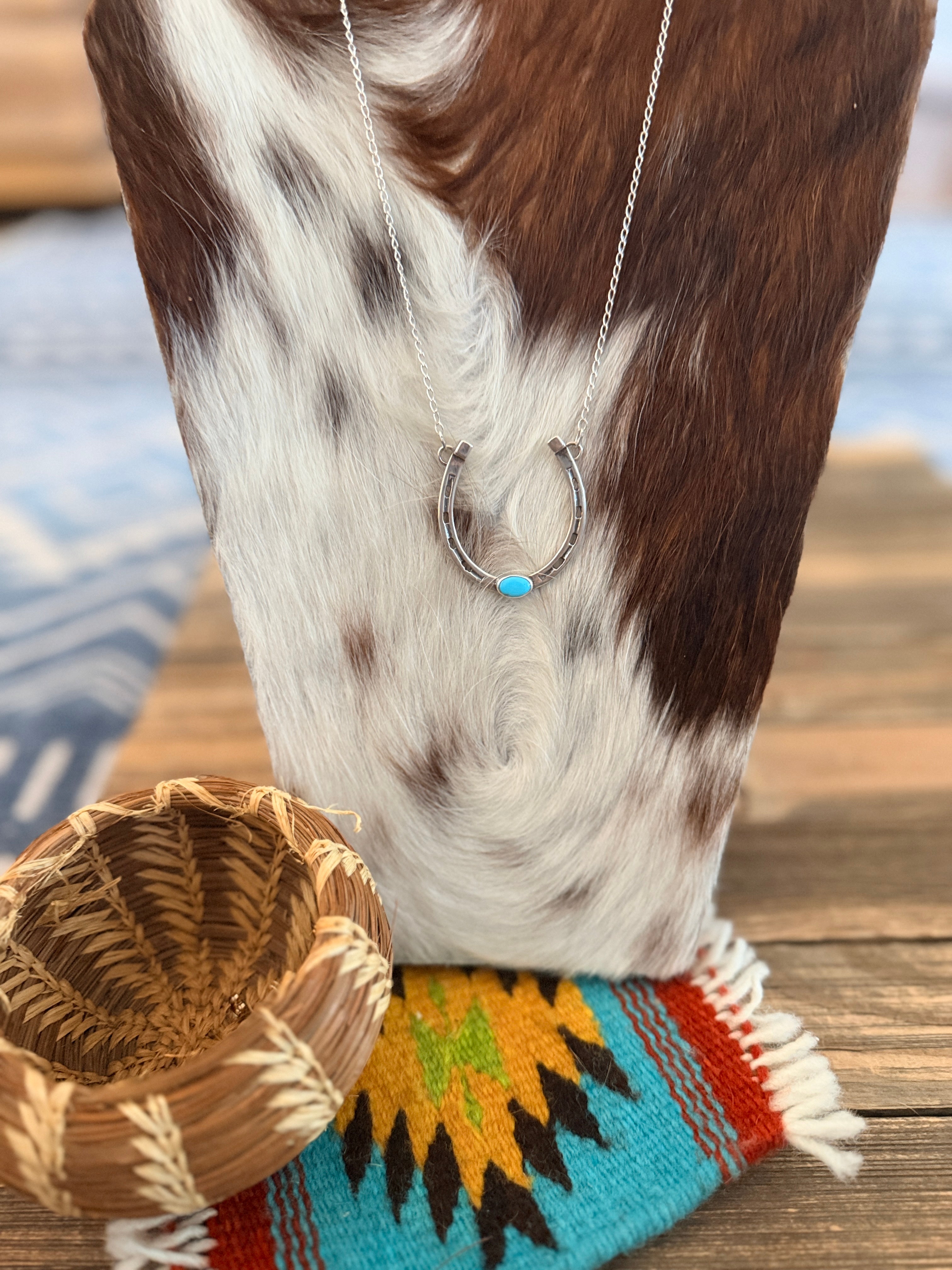 Handcrafted Turquoise & Sterling Silver Horseshoe Necklace