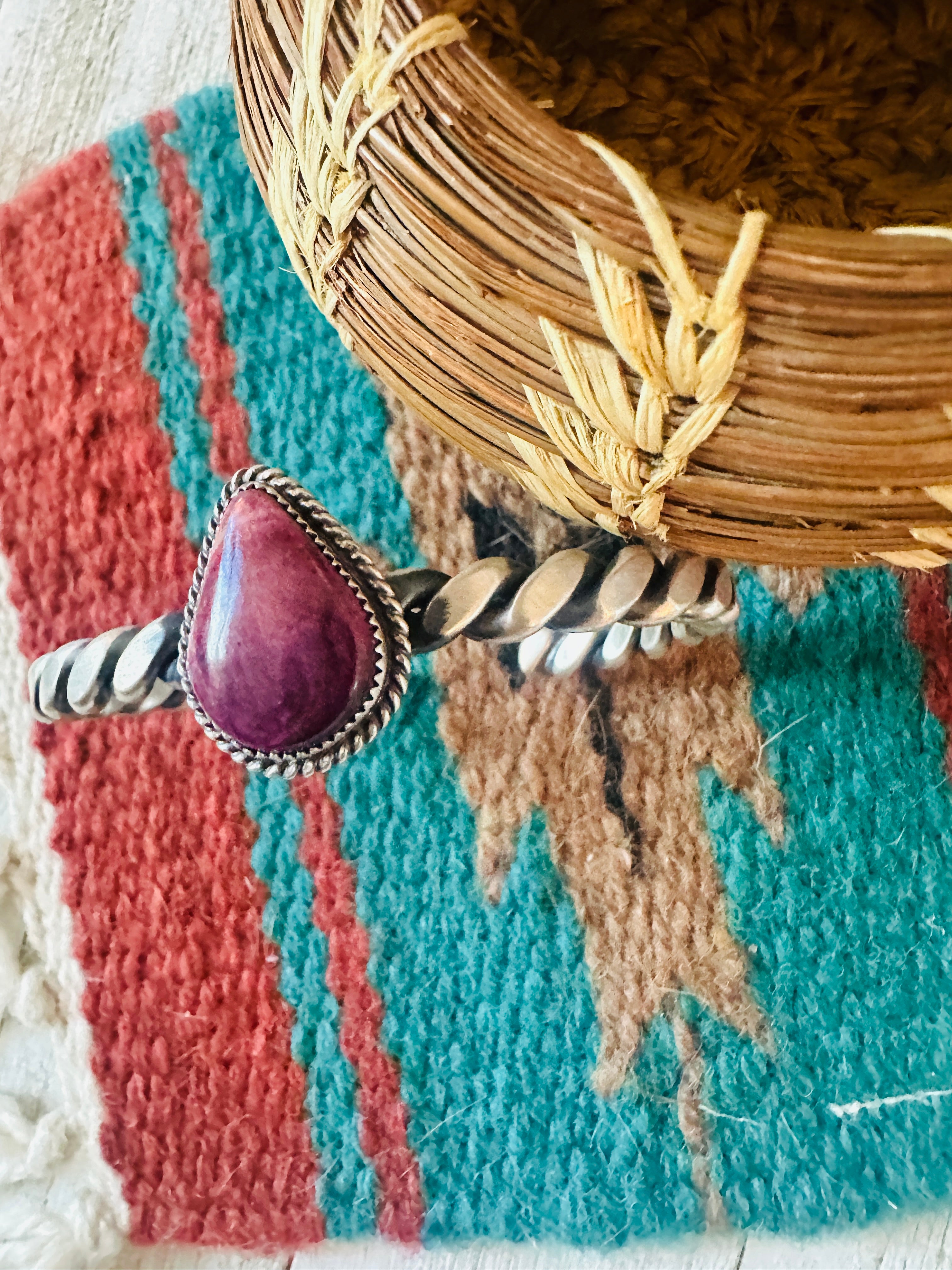 Navajo Twisted Sterling Silver & Purple Spiny Cuff Bracelet