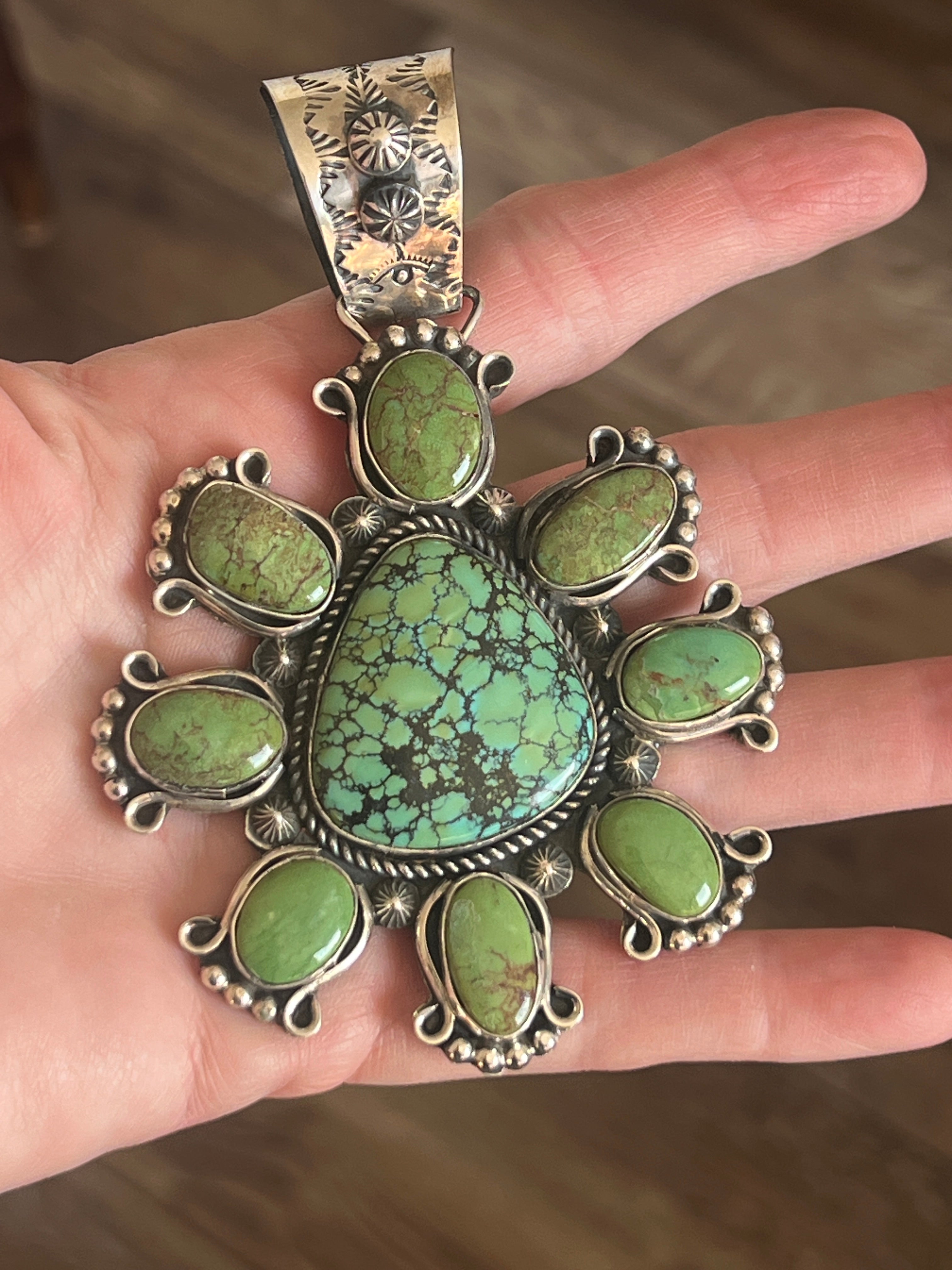 Sterling Silver, Hubei & Egyptian Turquoise Cluster Pendant by Rosella Paxson