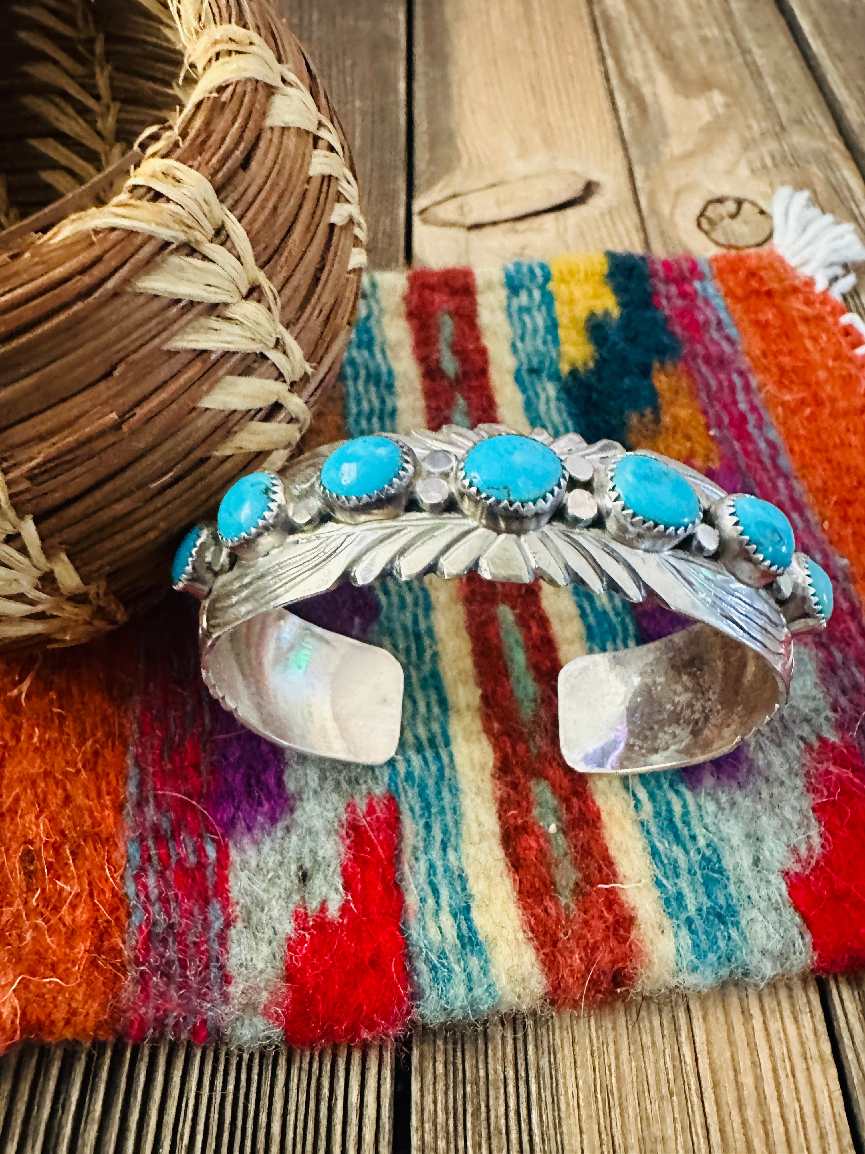 Handcrafted Old Pawn Sterling Silver & Turquoise Cuff Bracelet