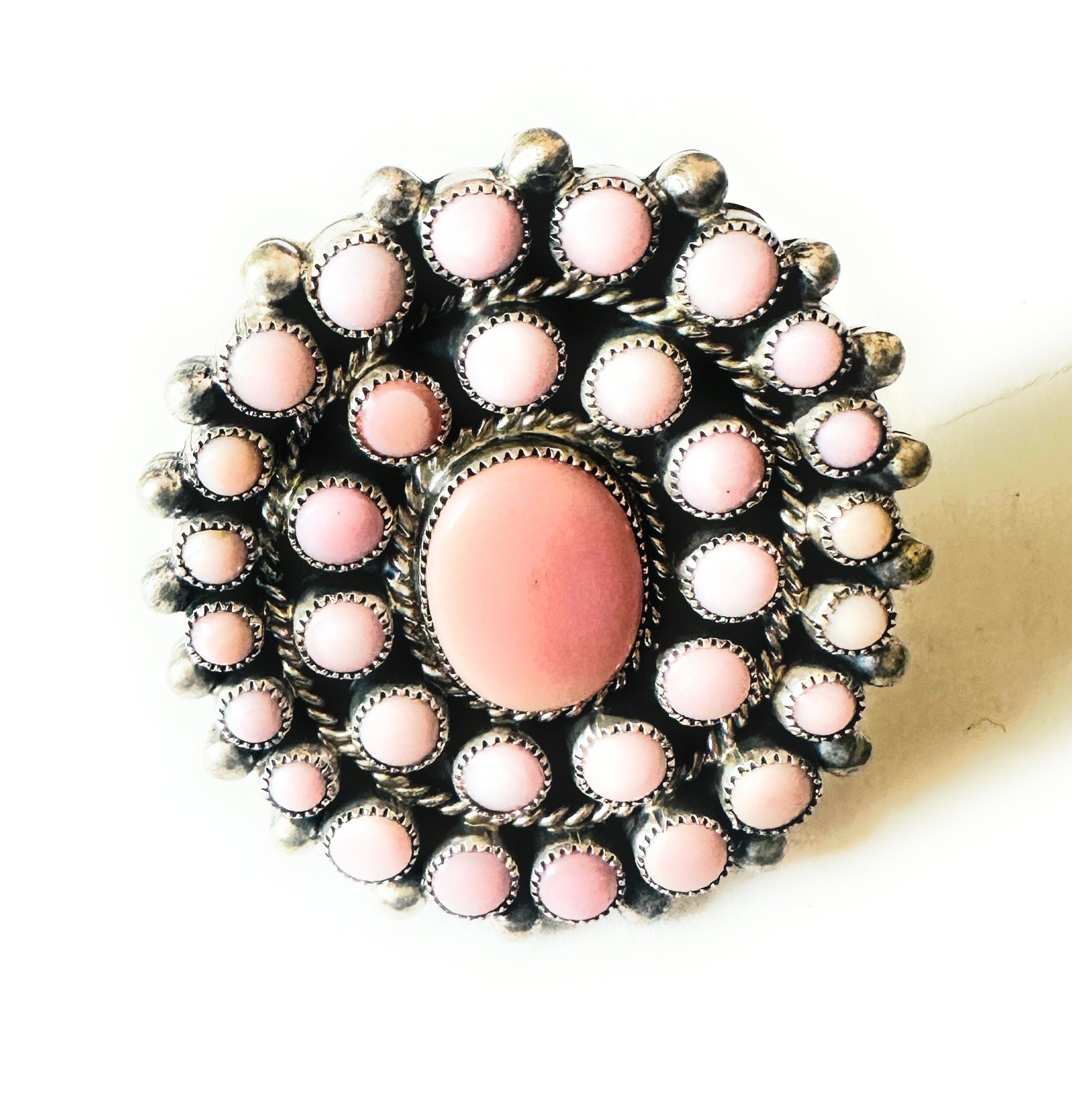 Navajo Sterling Silver & Queen Pink Conch Cluster Adjustable Ring