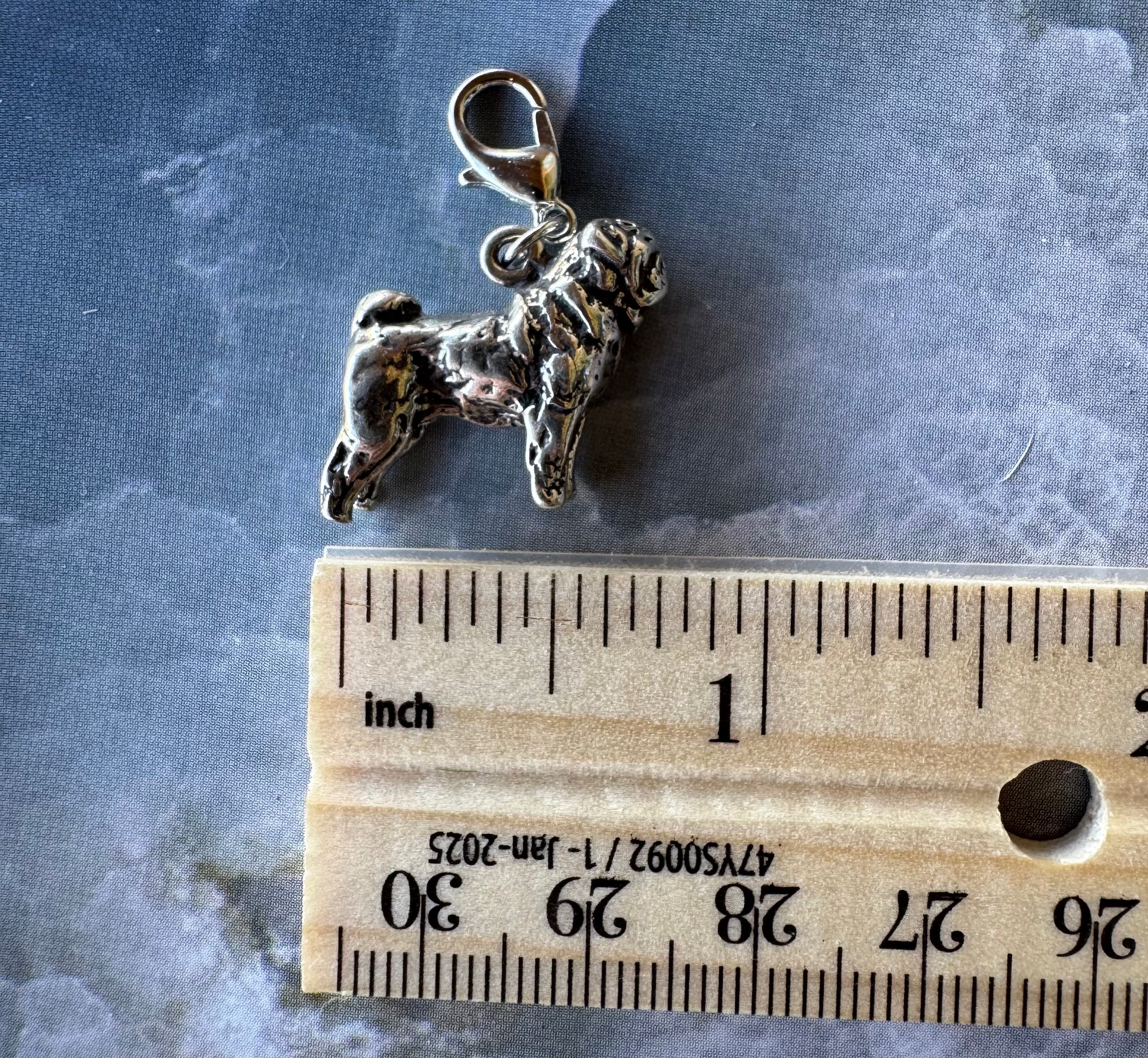 Handcrafted Sterling Silver Pug Dog Charm