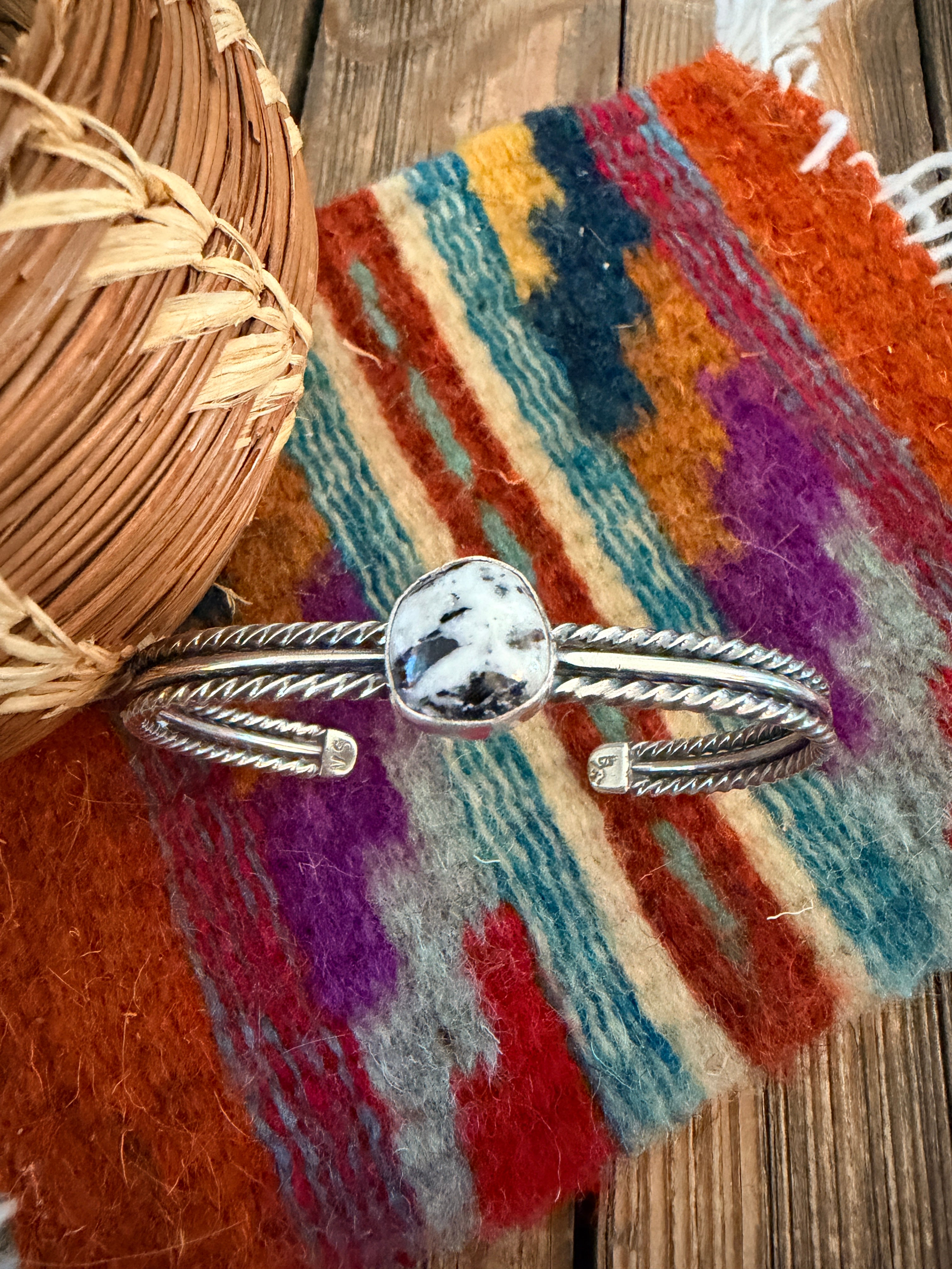 Handcrafted White Buffalo & Sterling Silver Cuff Bracelet