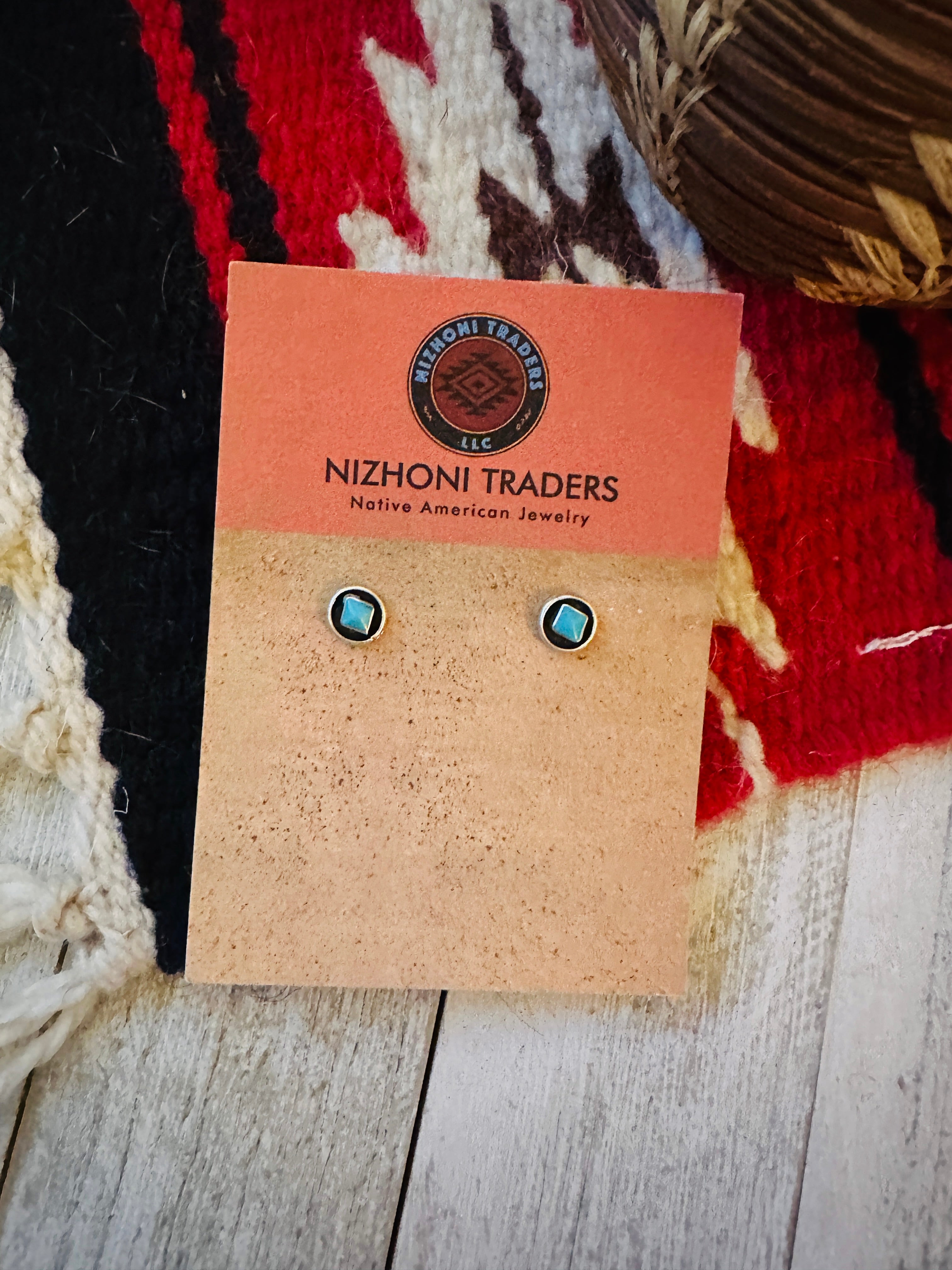 Navajo Turquoise and Sterling Silver Shadowbox Stud Earrings