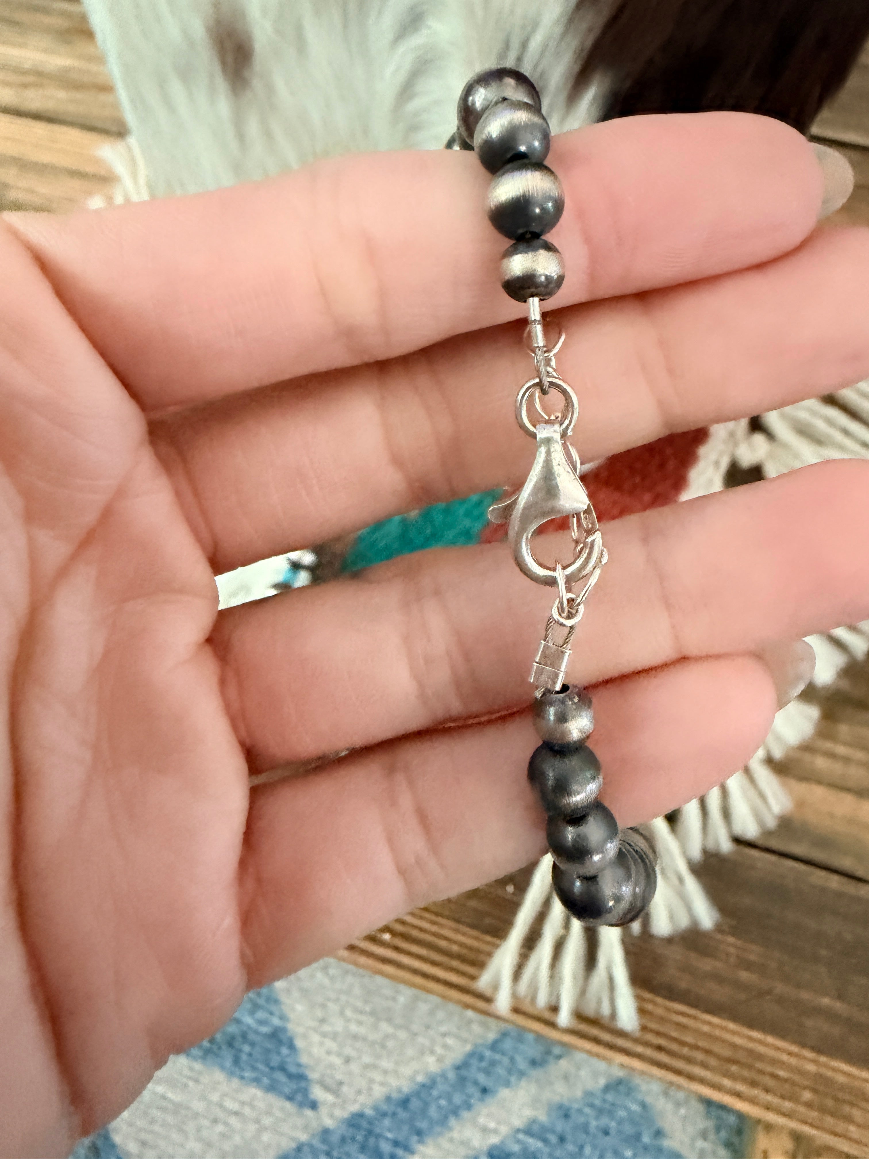 Handcrafted Turquoise & Sterling Silver Cluster Beaded Necklace by Travis Jim