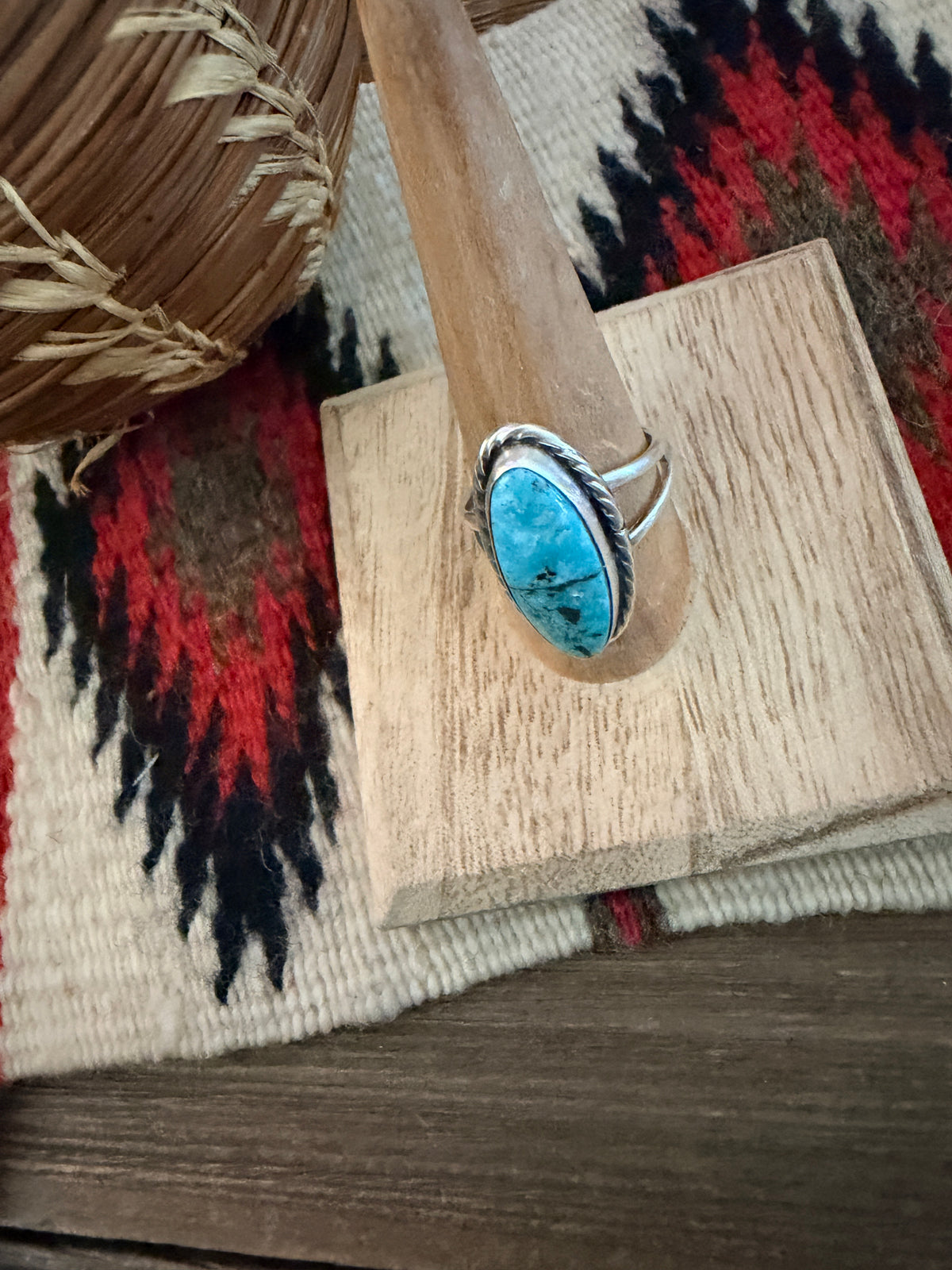 Handcrafted Turquoise & Sterling Silver Ring Size 9.75
