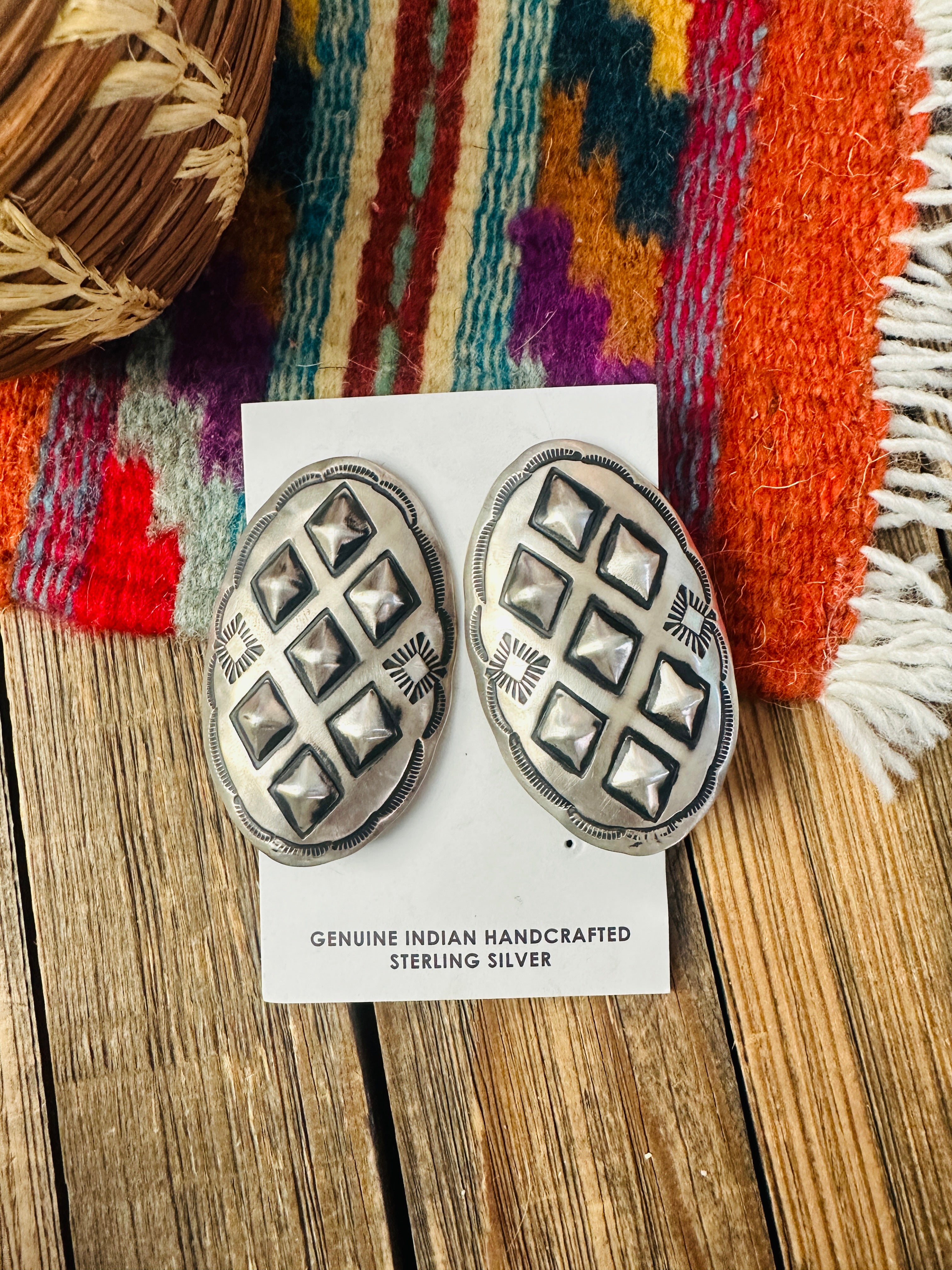 Handcrafted Sterling Silver Concho Post Earrings by Leander Tahe