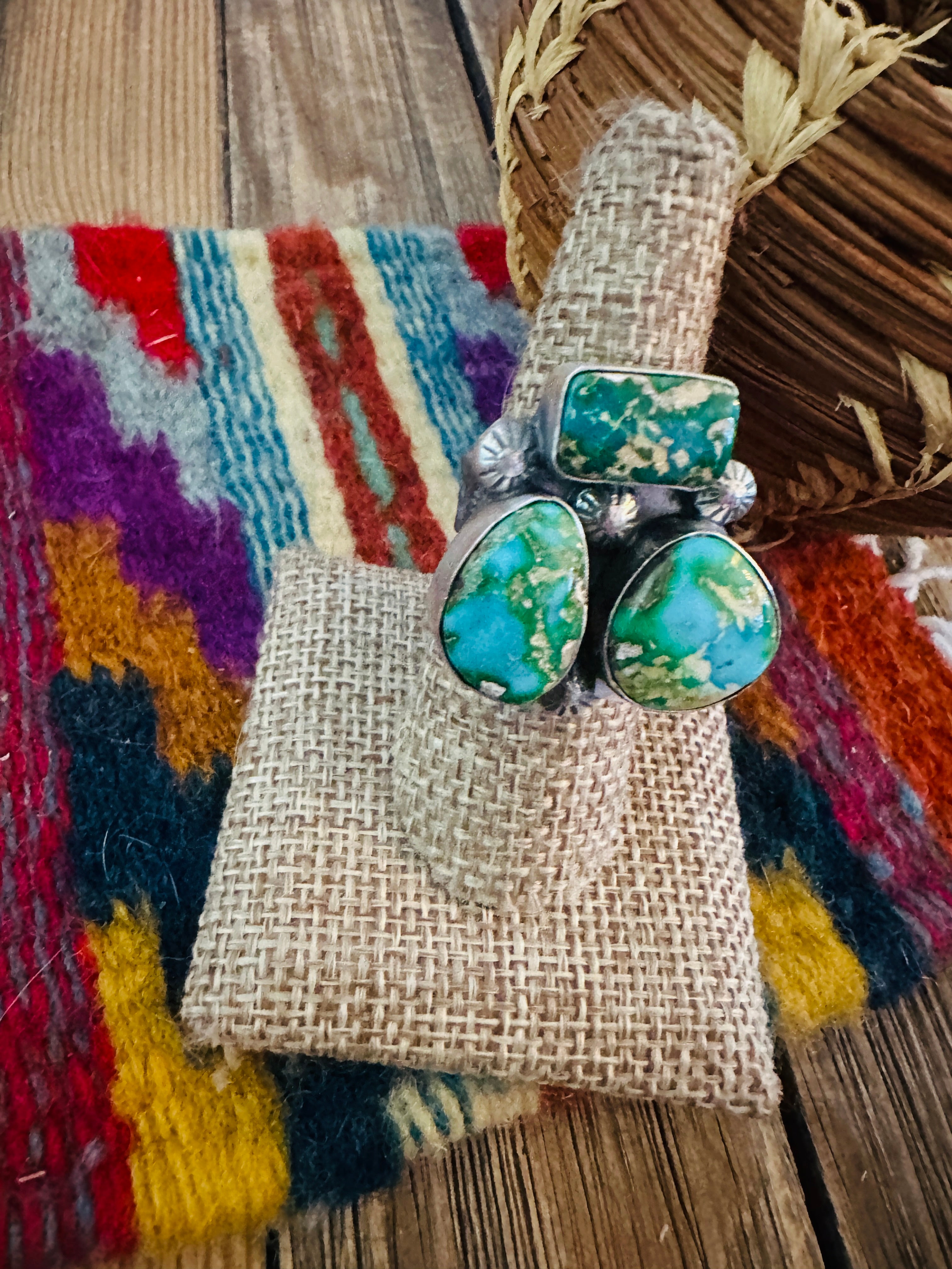 Handcrafted Sonoran Mountain Turquoise & Sterling Silver Adjustable Cluster Ring