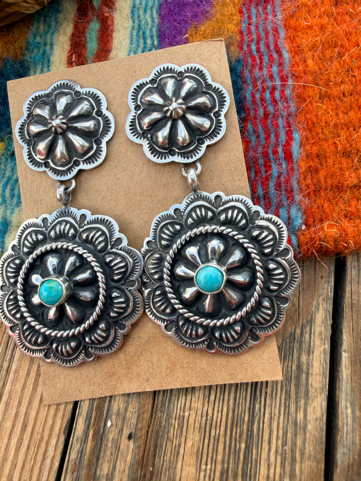 Handcrafted Turquoise & Sterling Silver Concho Dangle Earrings