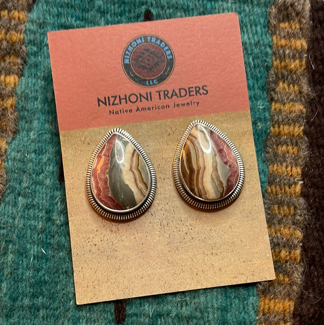 Navajo Sterling Silver & Rhodochrosite Stone Post Earrings