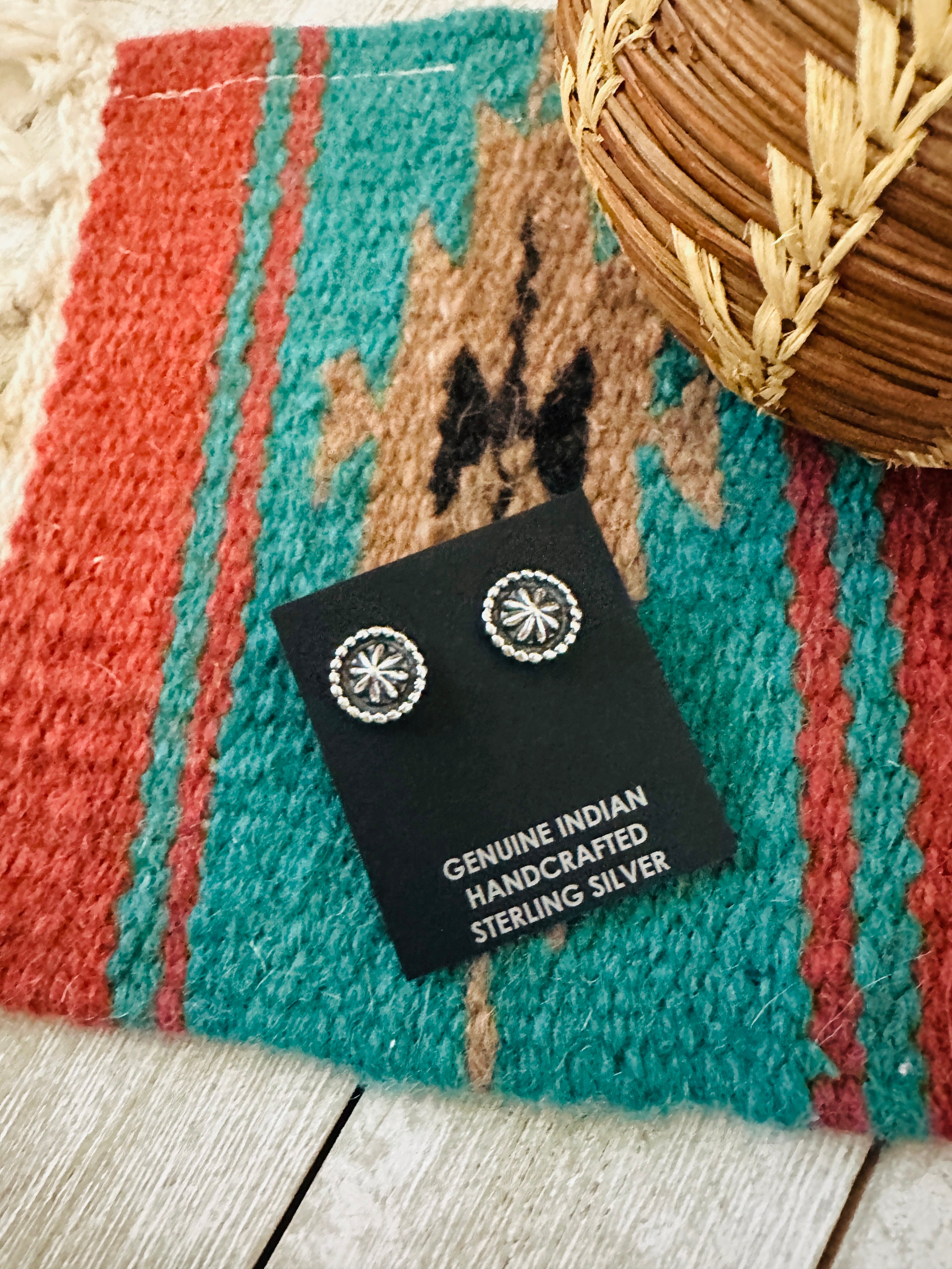 Handcrafted Sterling Silver Concho Stud Earrings 1/2”