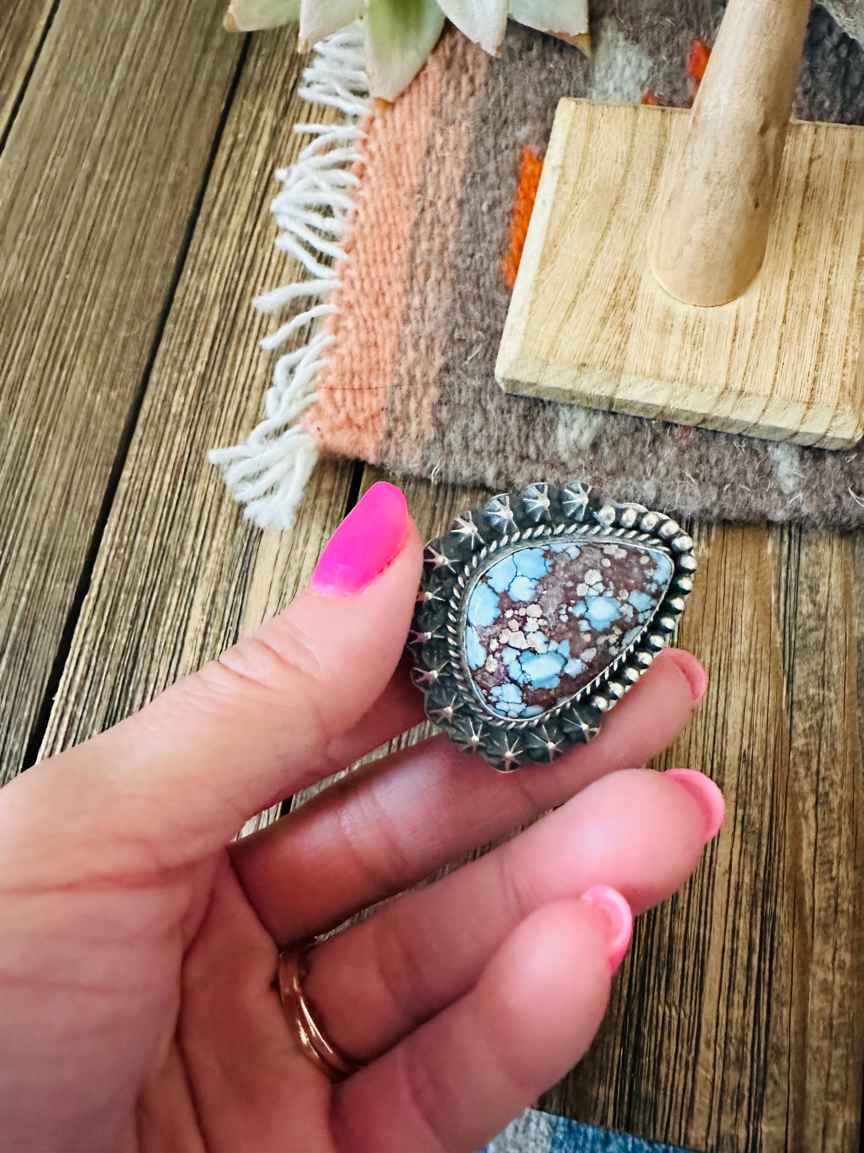 Navajo Golden Hills Turquoise & Sterling Silver Ring Size 7