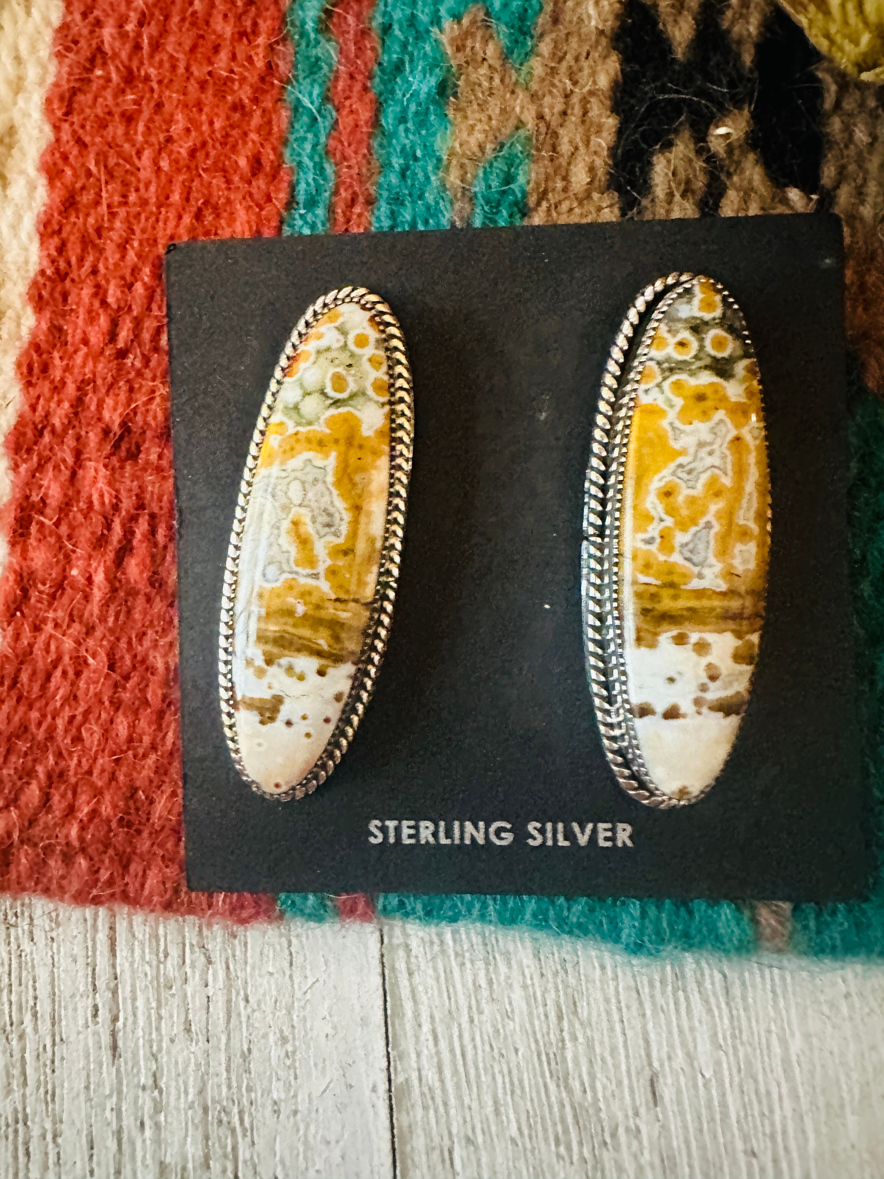 Navajo Jasper Sterling Silver Post Earrings Signed