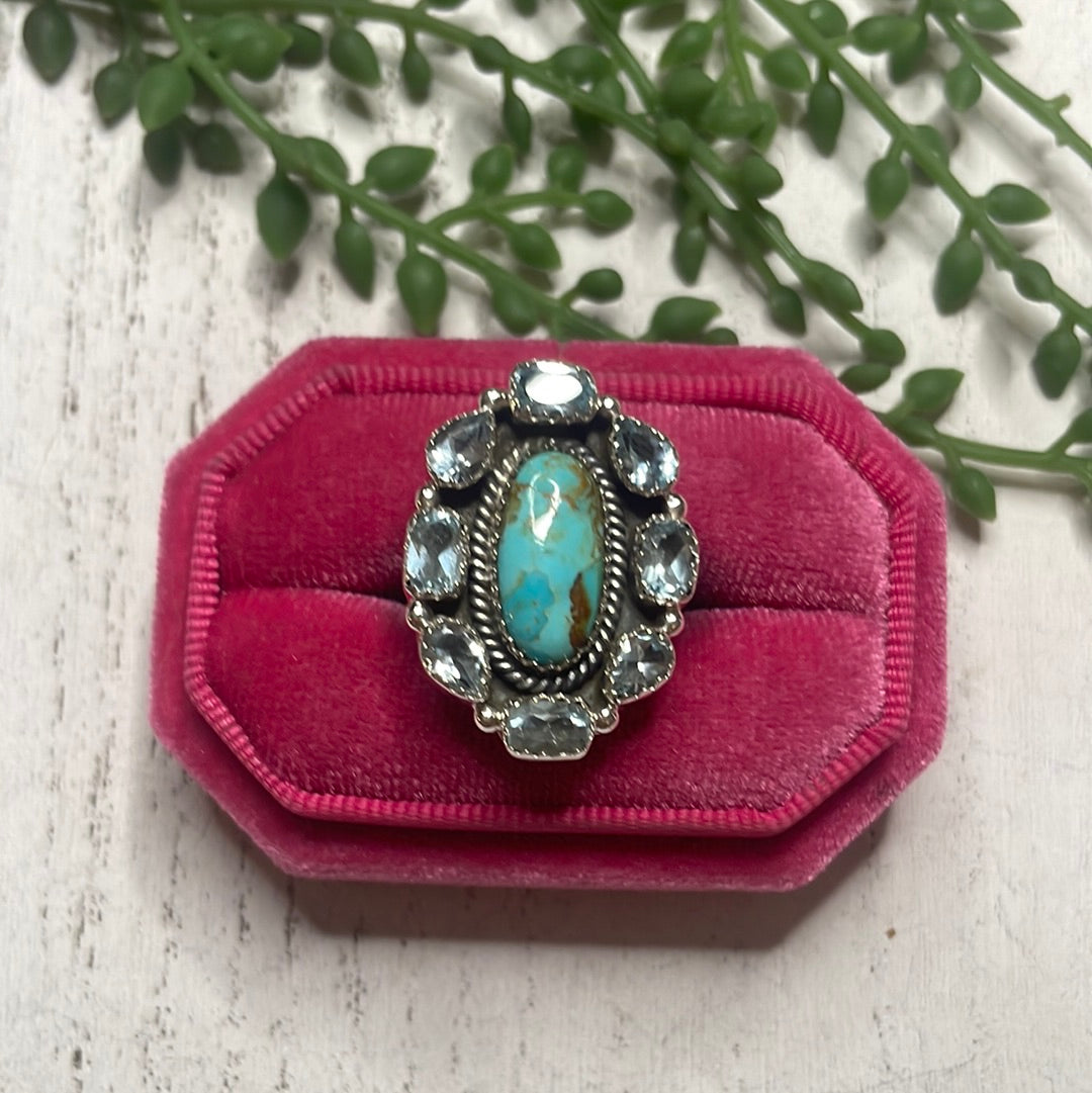 Nizhoni Handmade Turquoise & Blue Topaz Sterling Silver Adjustable Ring