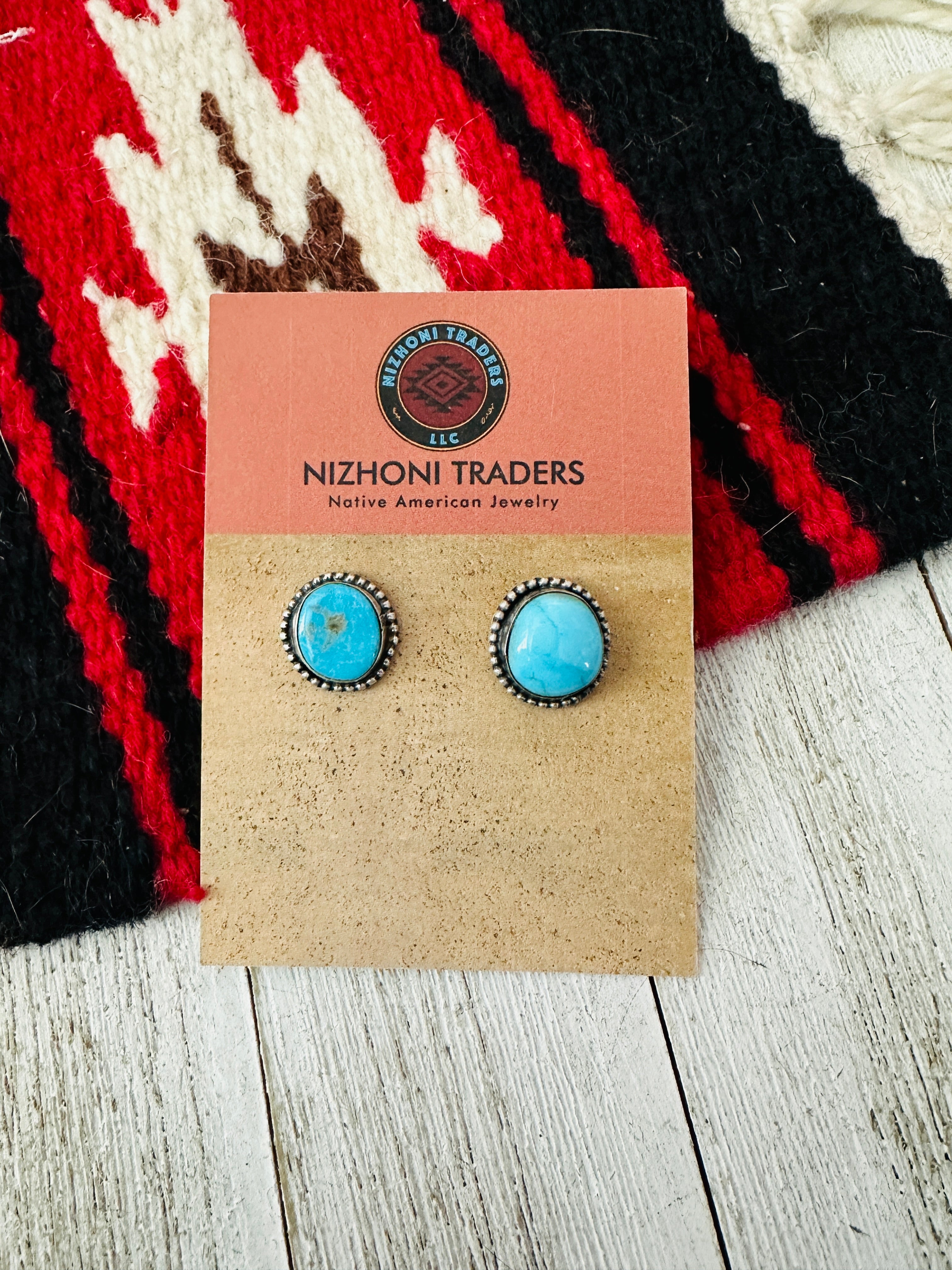 Navajo Kingman Turquoise and Sterling Silver Stud Earrings