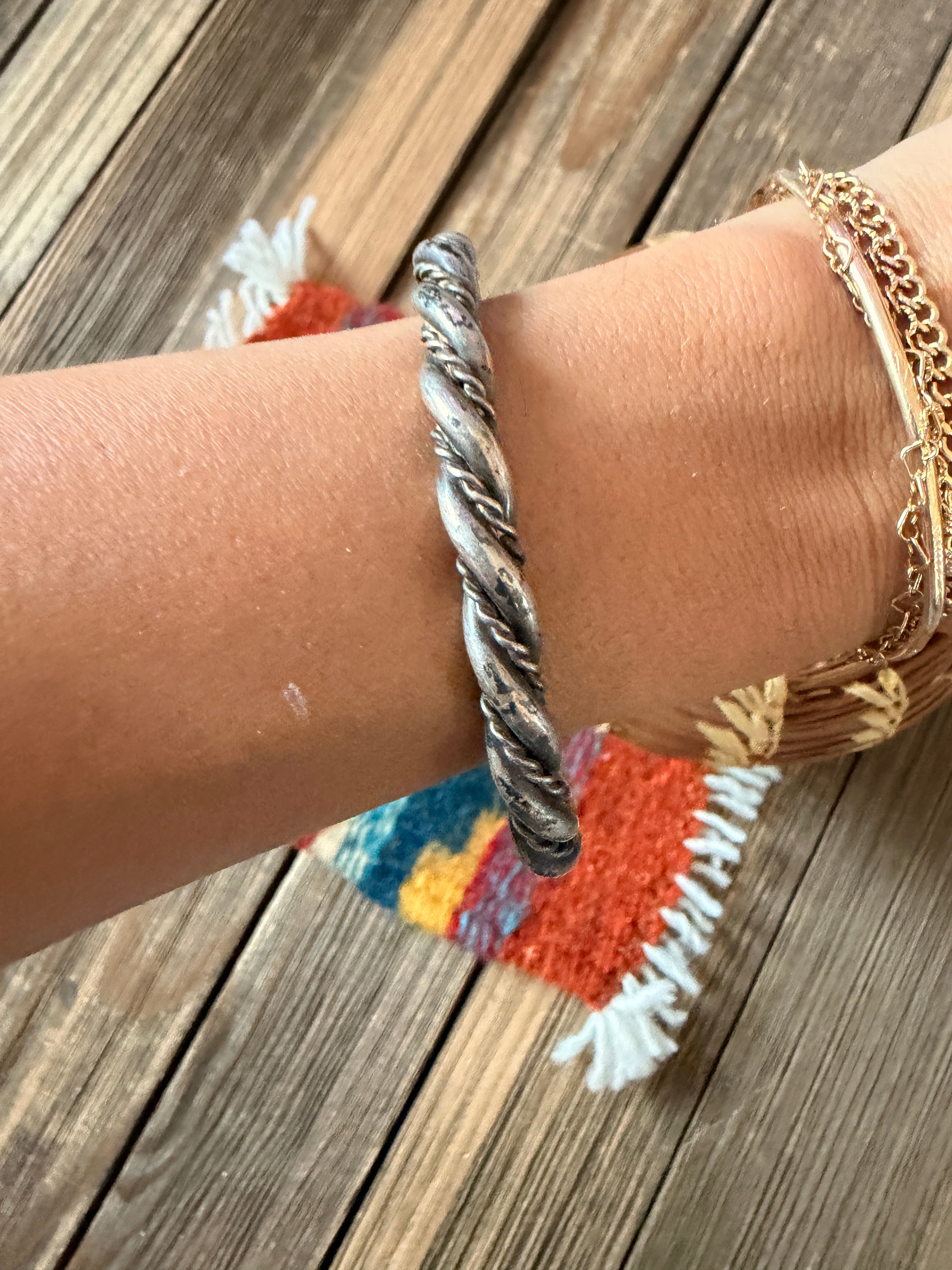 Handcrafted Old Pawn Twisted Sterling Silver Cuff Bracelet