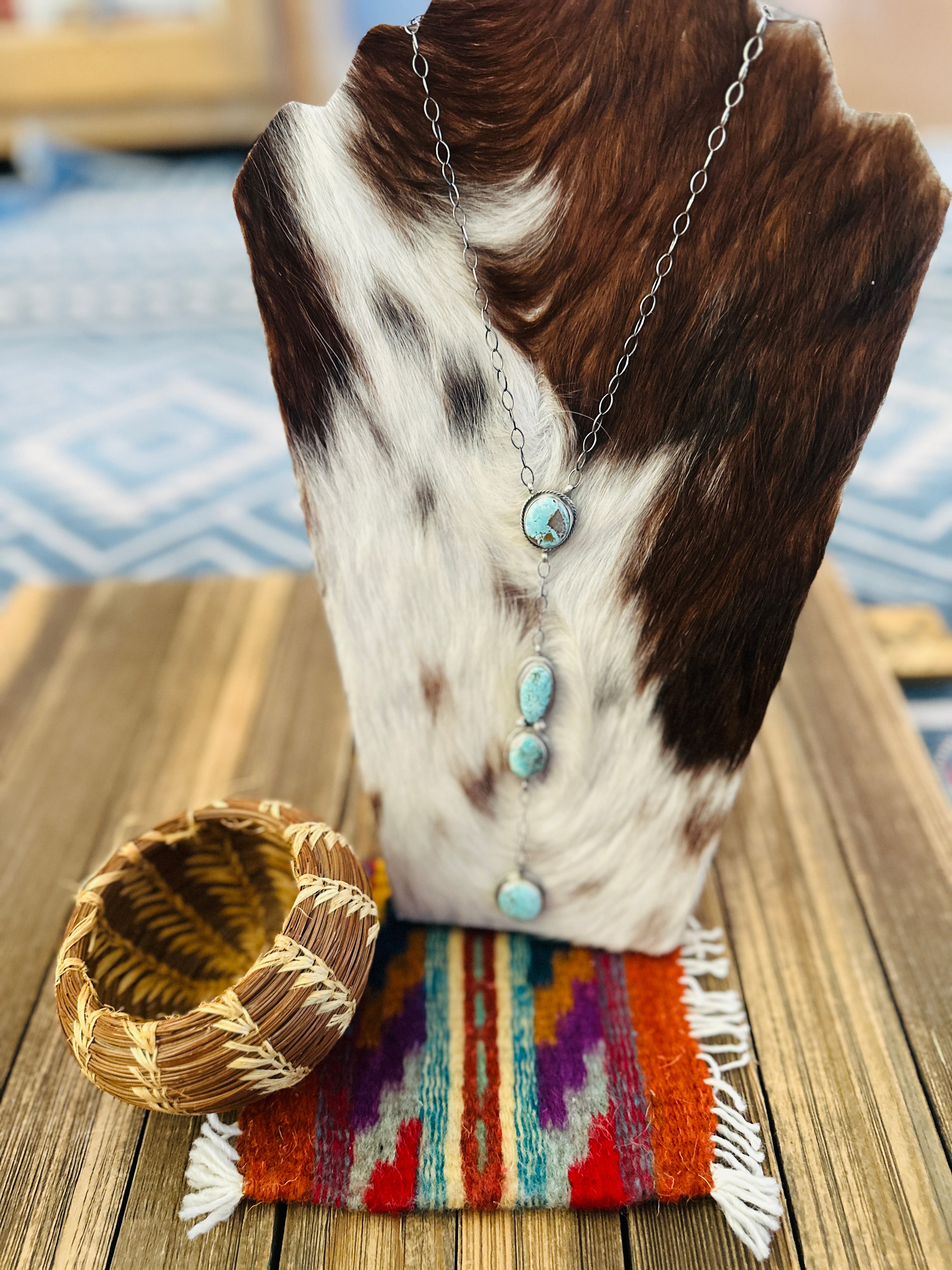 Handcrafted Dry Creek Turquoise & Sterling Silver Lariat Necklace