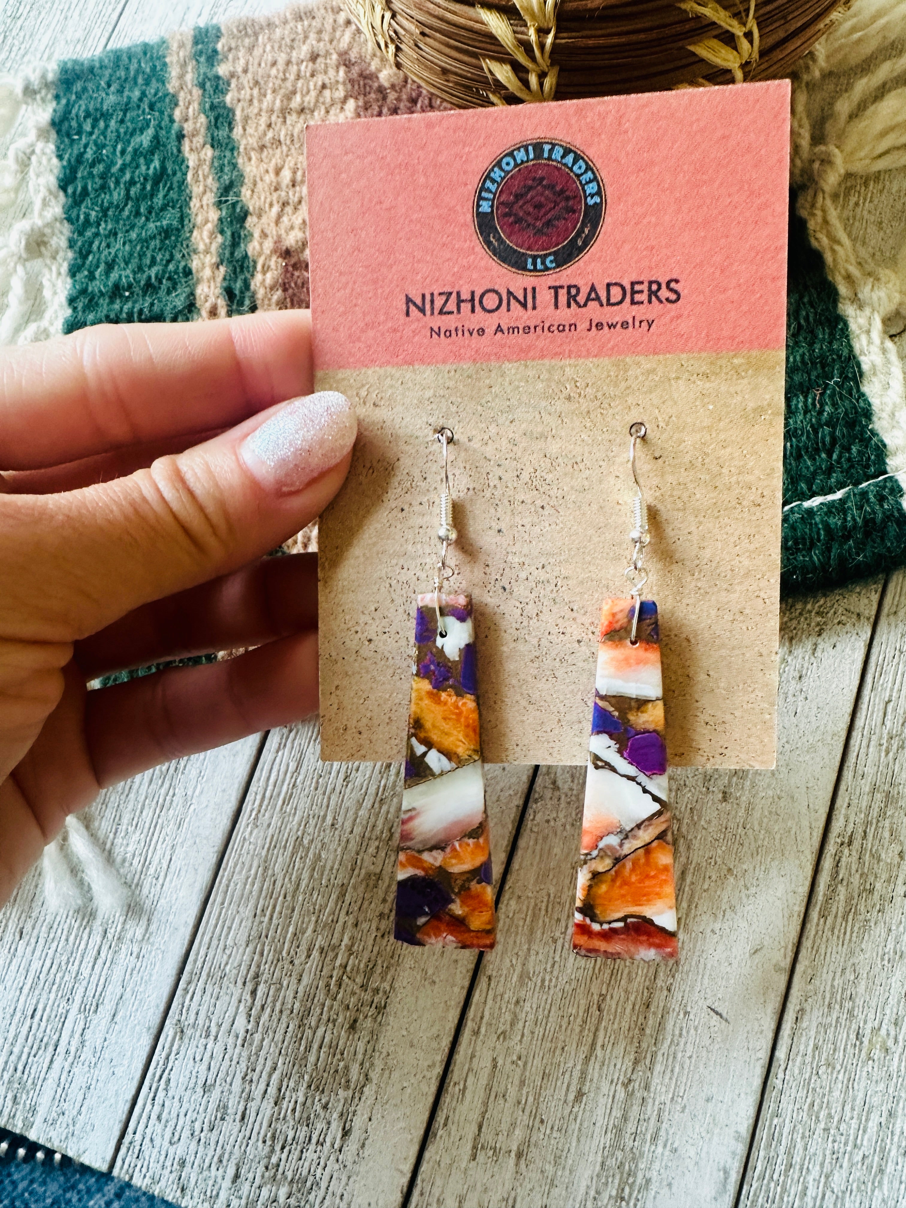 Navajo Sterling Silver & Purple Spice Slab Dangle Earrings