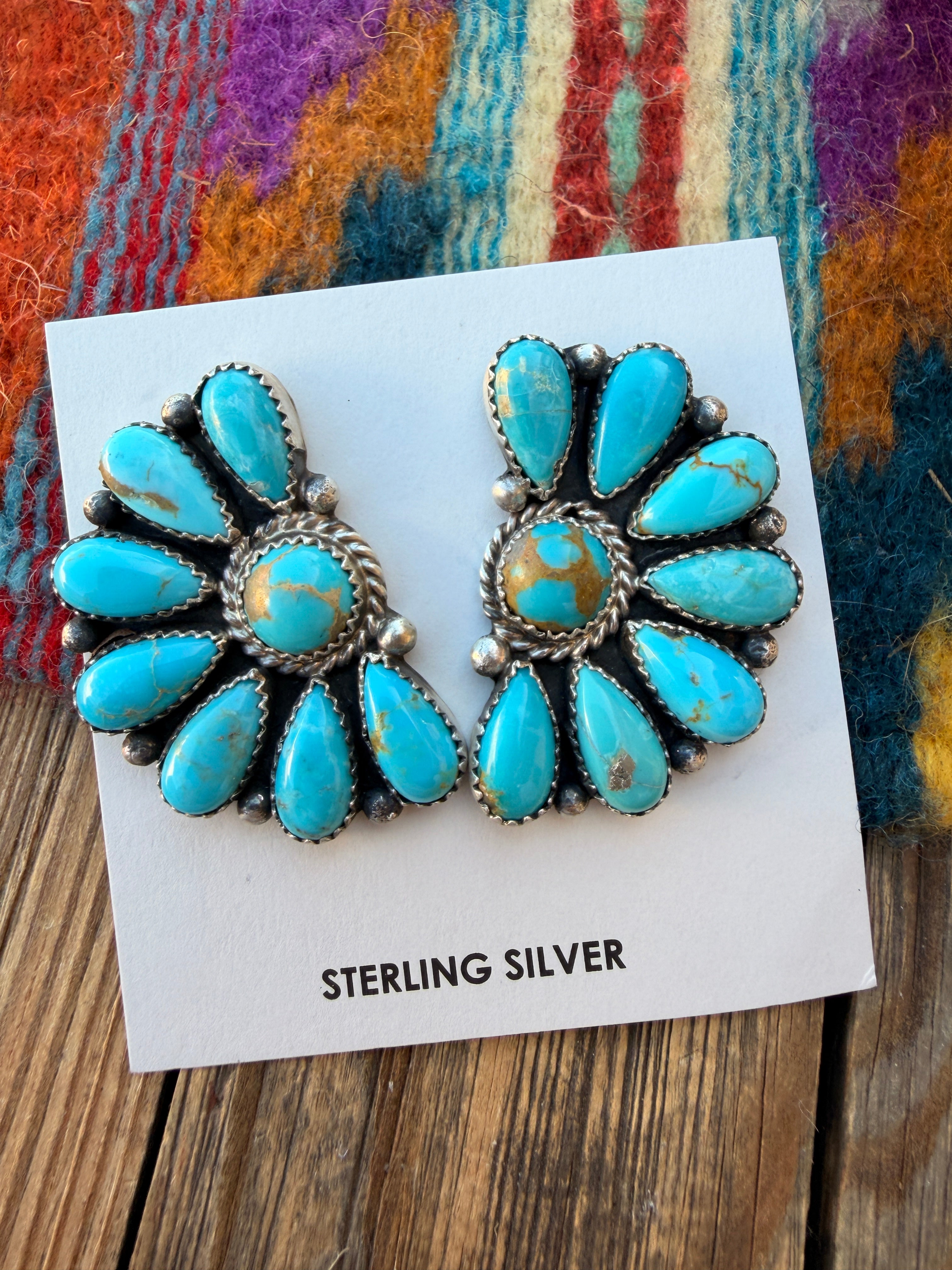 Handcrafted Turquoise & Sterling Silver Cluster Post Earrings by Effie Garfield