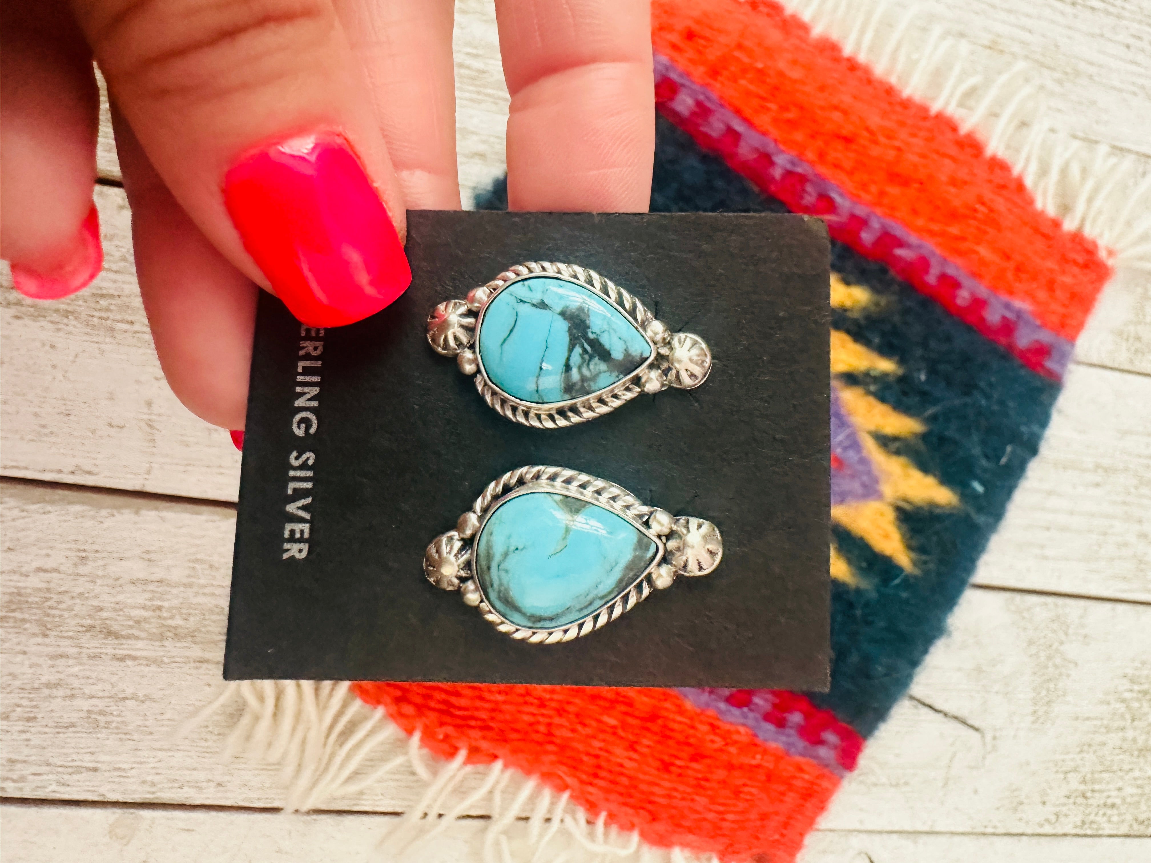 Navajo Turquoise and Sterling Silver Teardrop Post Earrings