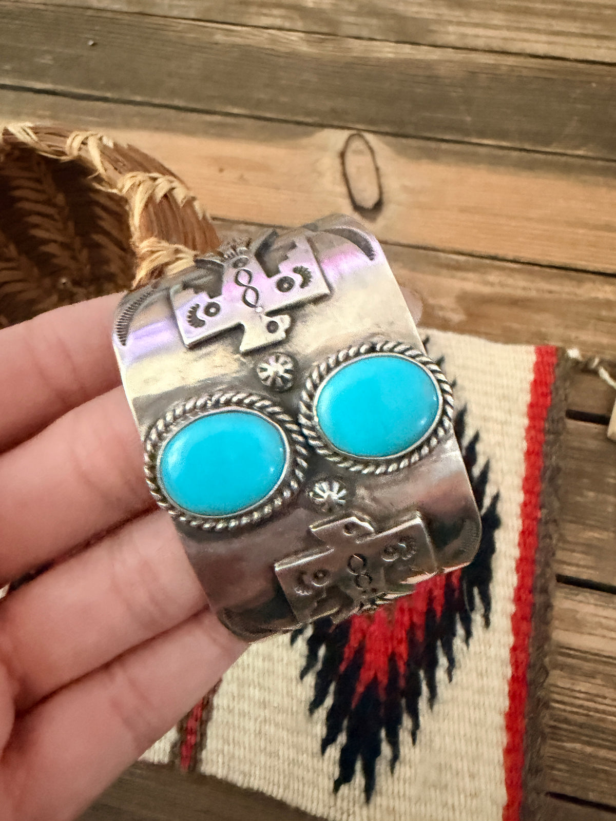 Handcrafted Turquoise & Sterling Silver Cuff Bracelet by Larry Kaye