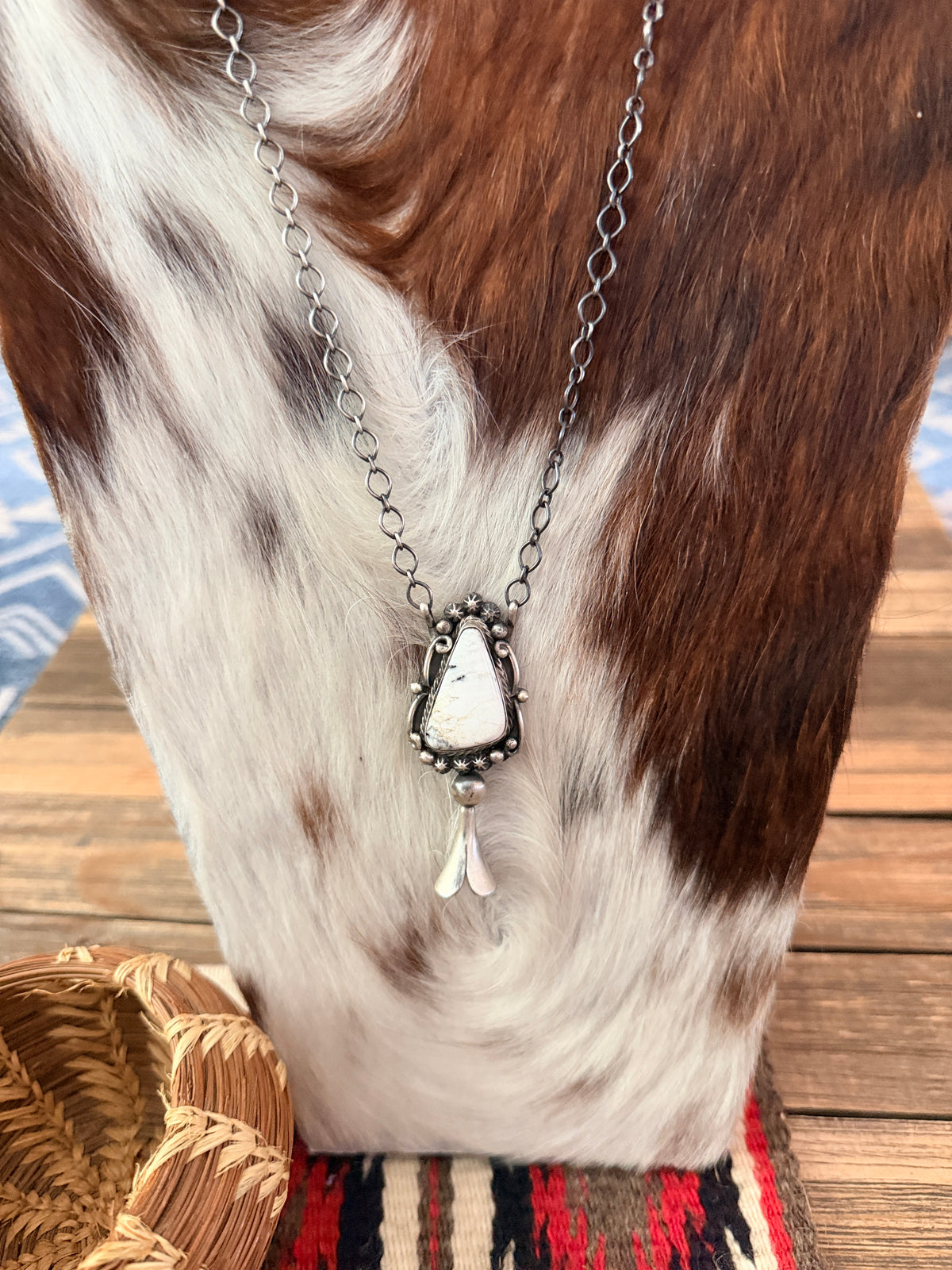Handcrafted White Buffalo & Sterling Silver Blossom Necklace by Sheila Becenti