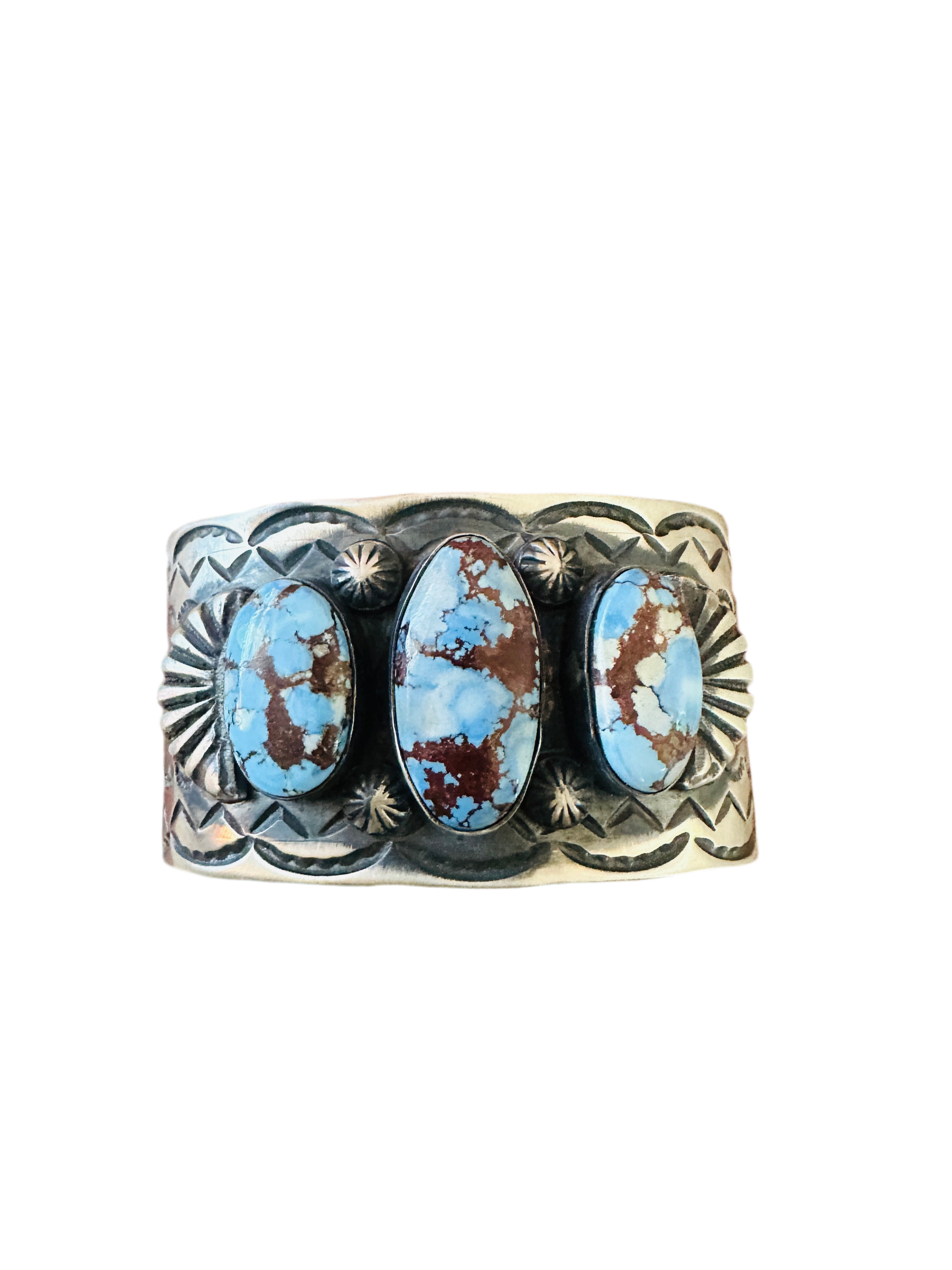 Handcrafted Sterling Silver & Golden Hills Turquoise Cuff Bracelet by Chimney Butte /