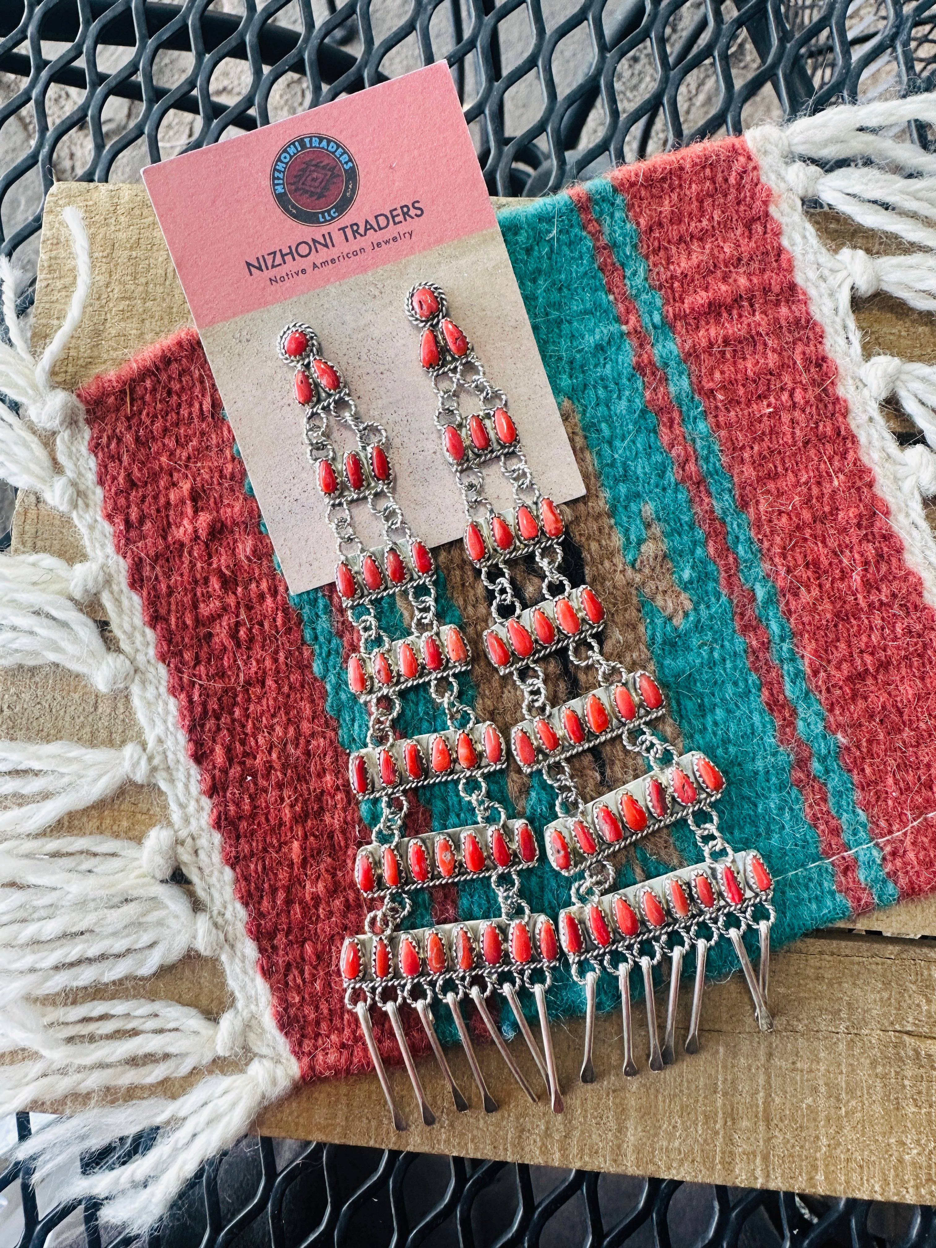 Handcrafted Coral & Sterling Silver Chandelier Dangle Earrings