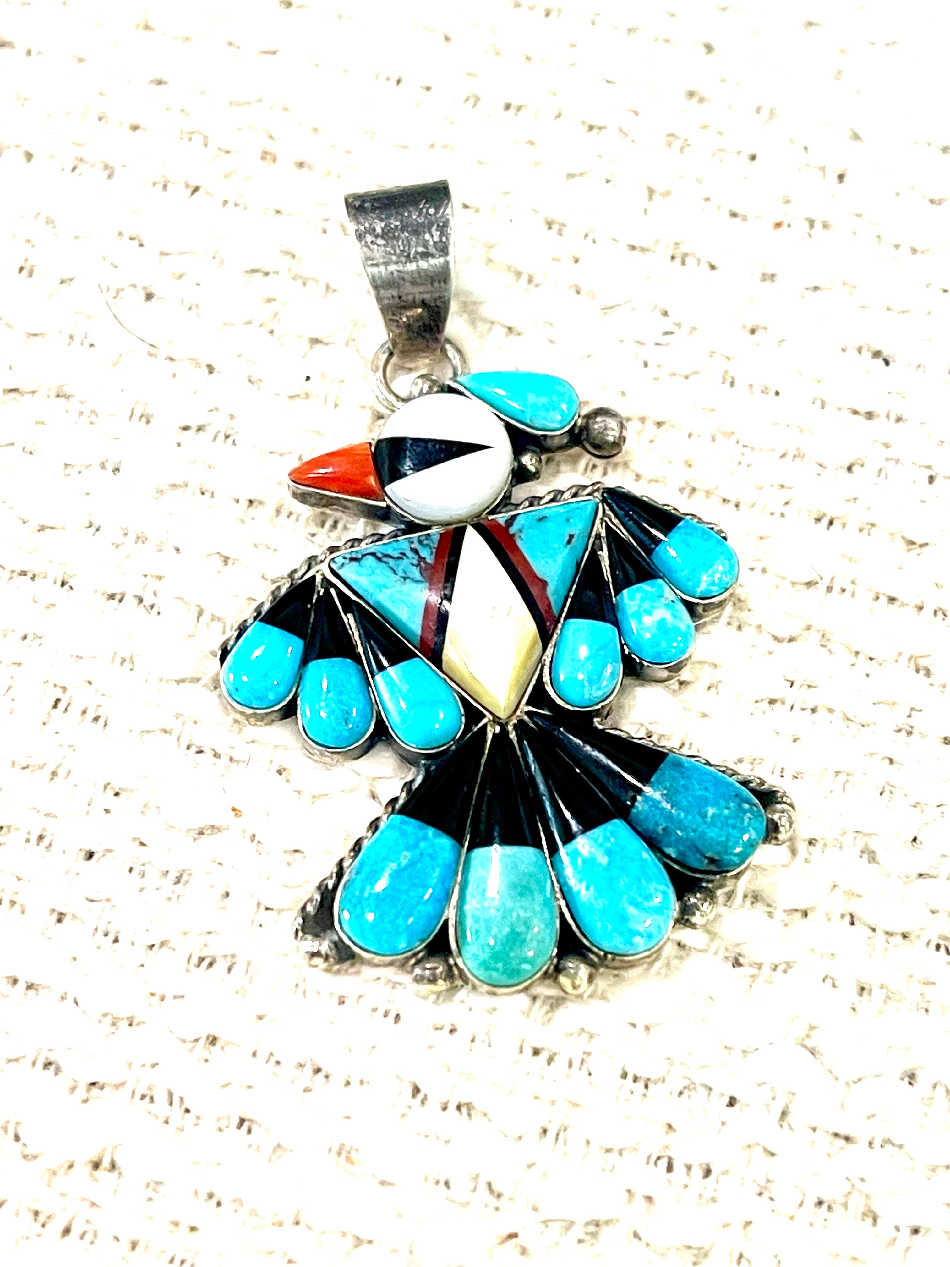 Handmade Sterling Silver & Multi Stone Thunderbird Pendant