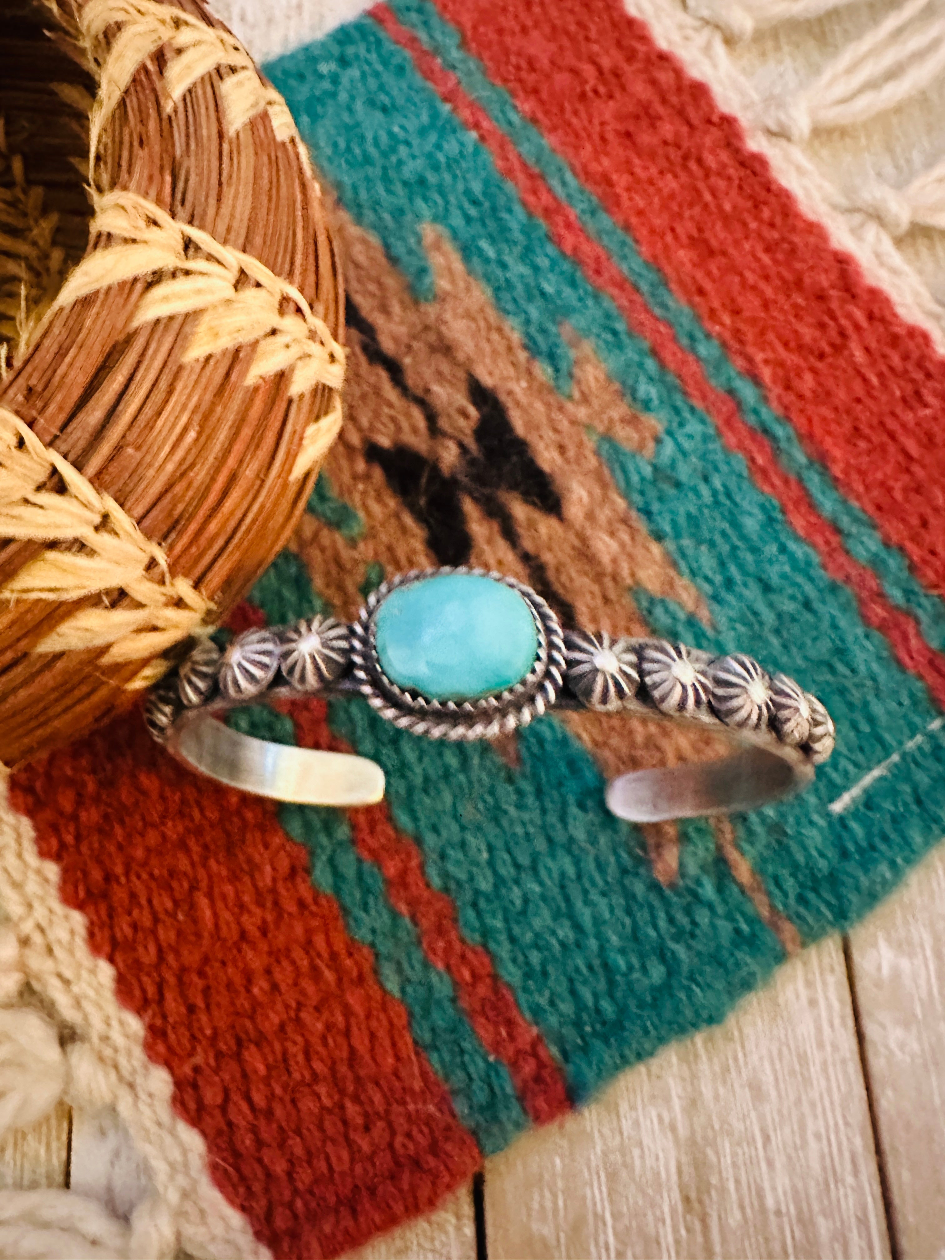 Handcrafted Turquoise & Sterling Silver Cuff Bracelet by Kevin Billah