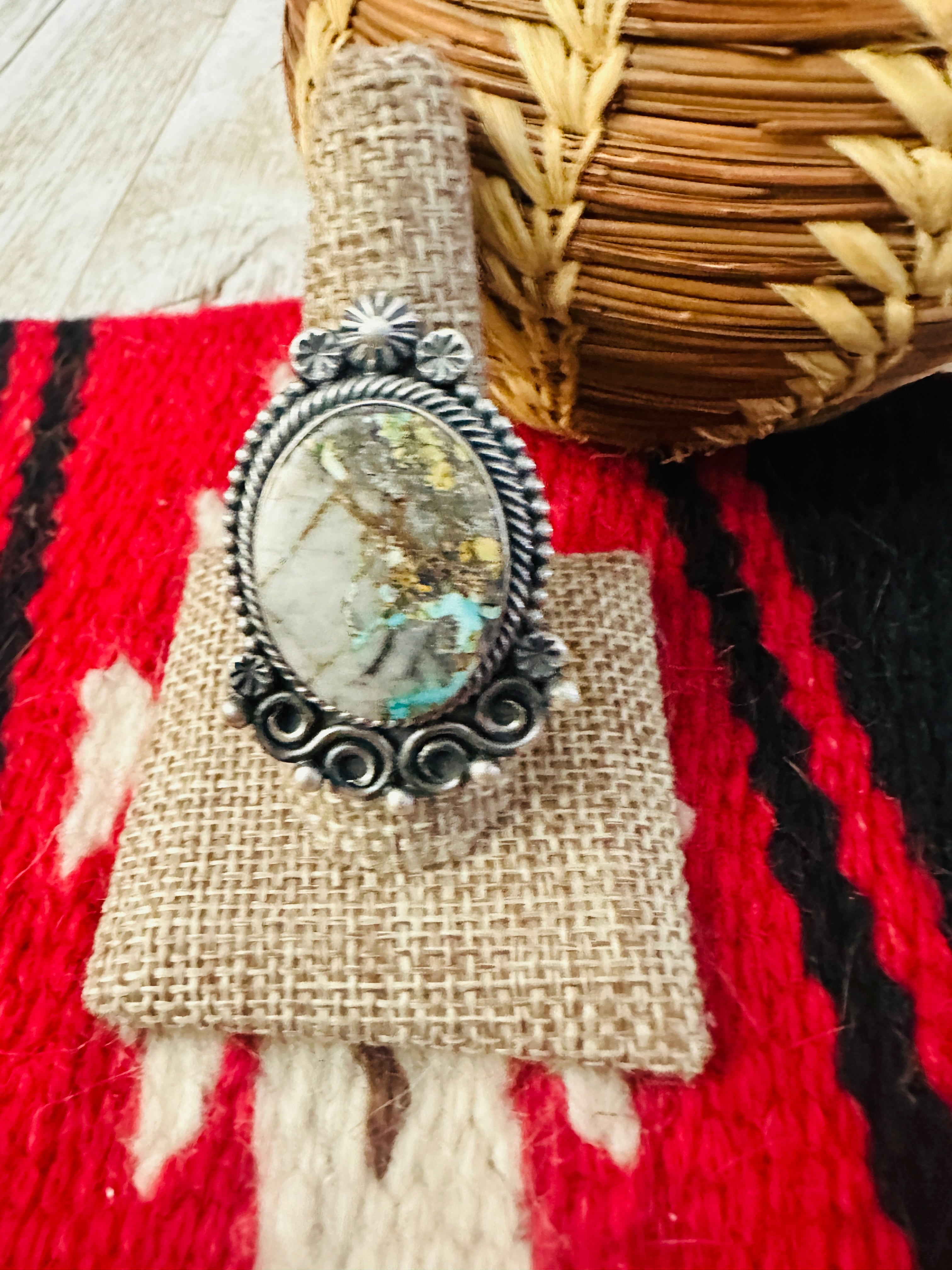 Handcrafted Ribbon Turquoise & Sterling Silver Ring Size 9.5 by Daniel Benally