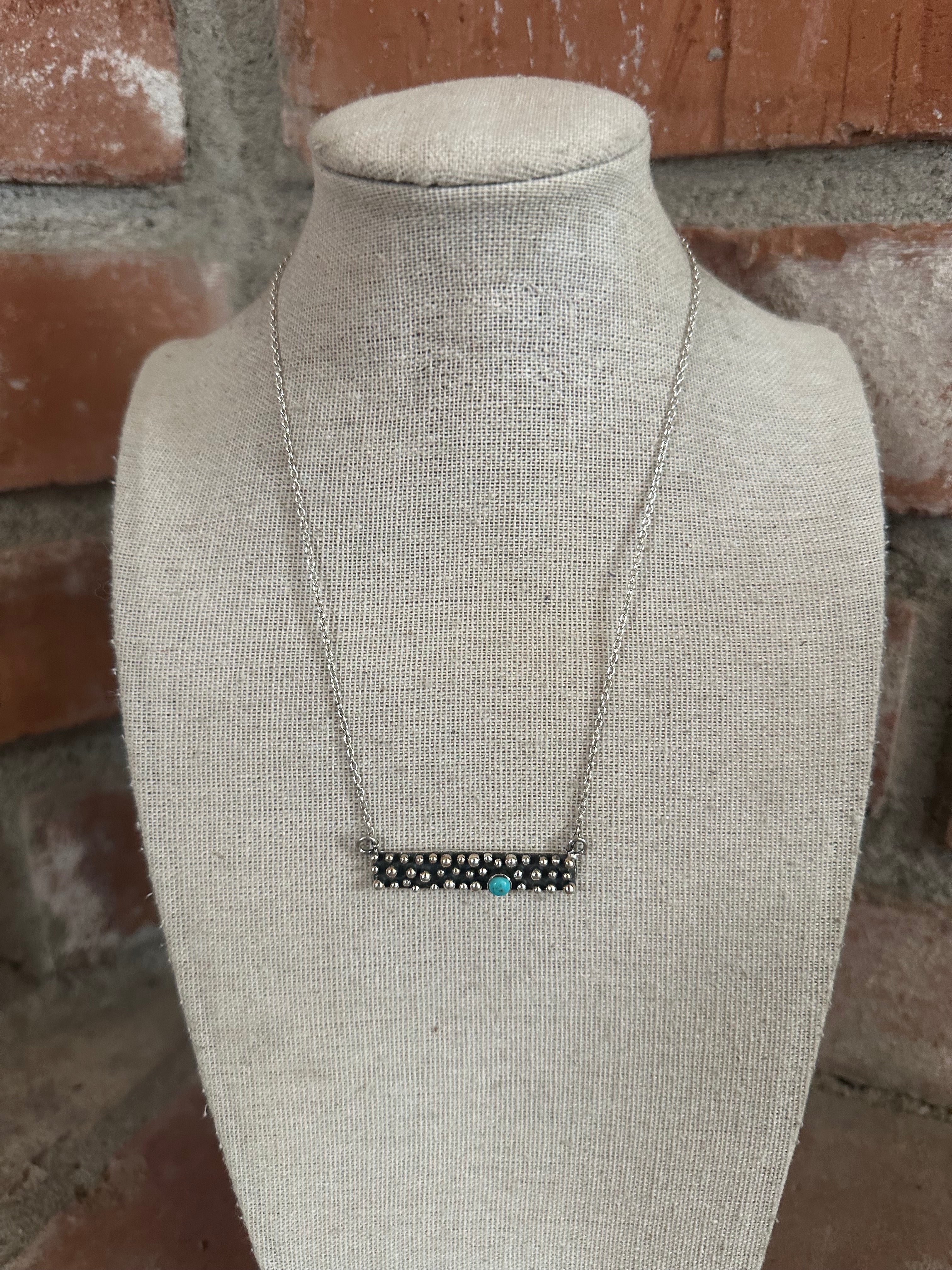 Handmade Turquoise & Sterling Silver Ball Bar Necklace