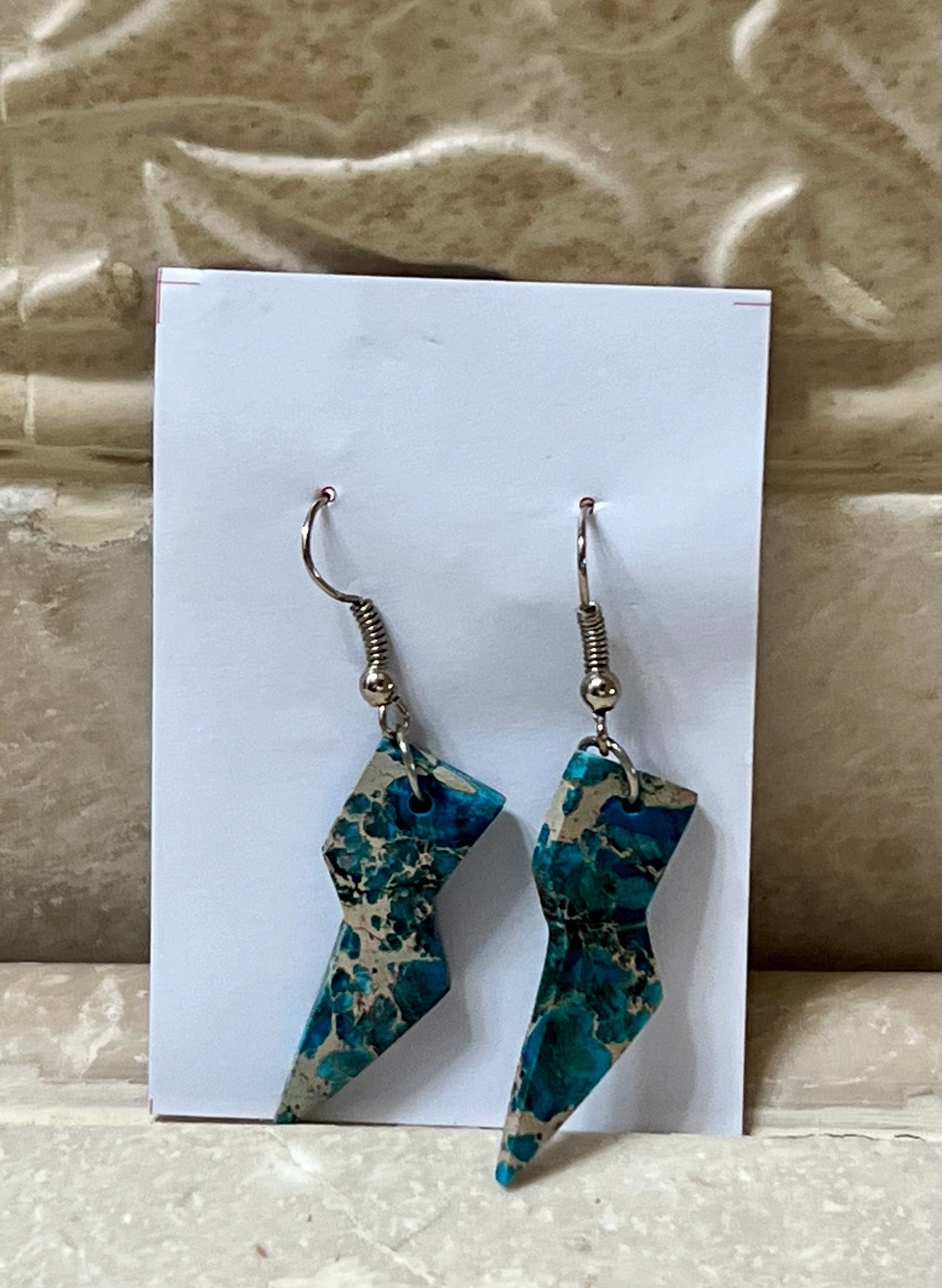 Handcrafted Turquoise & Sterling Silver Lightning Bolt Slab Earrings
